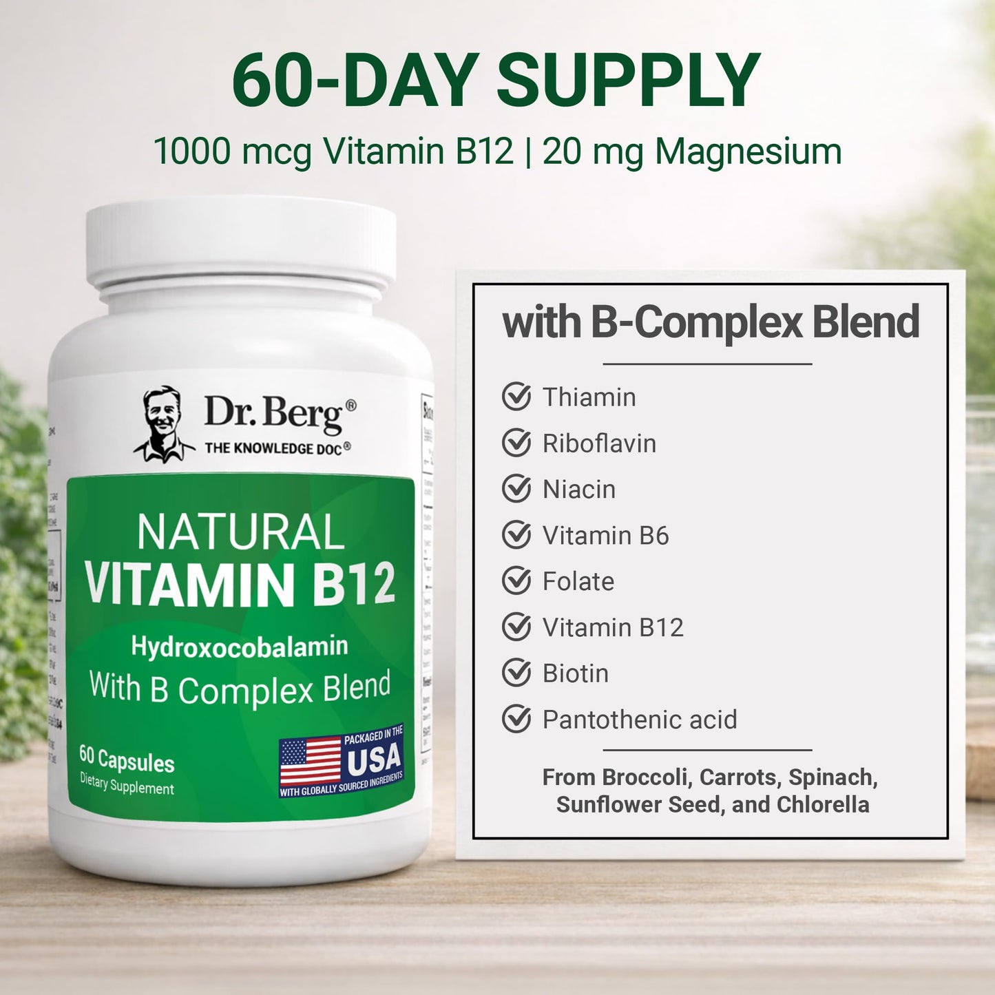 Dr. Berg Nutritionals Vitamin B12 1000 mcg (Hydroxocobalamin) Capsules, 60 Count