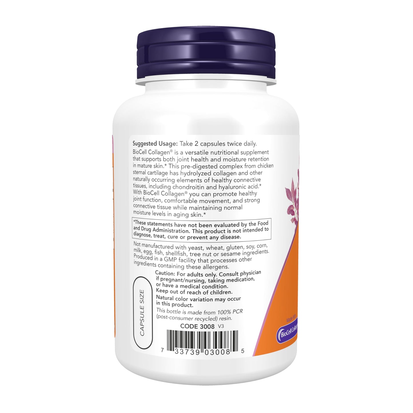 NOW Foods BioCell Collagen Hydrolyzed Type II Capsules, 120 Count