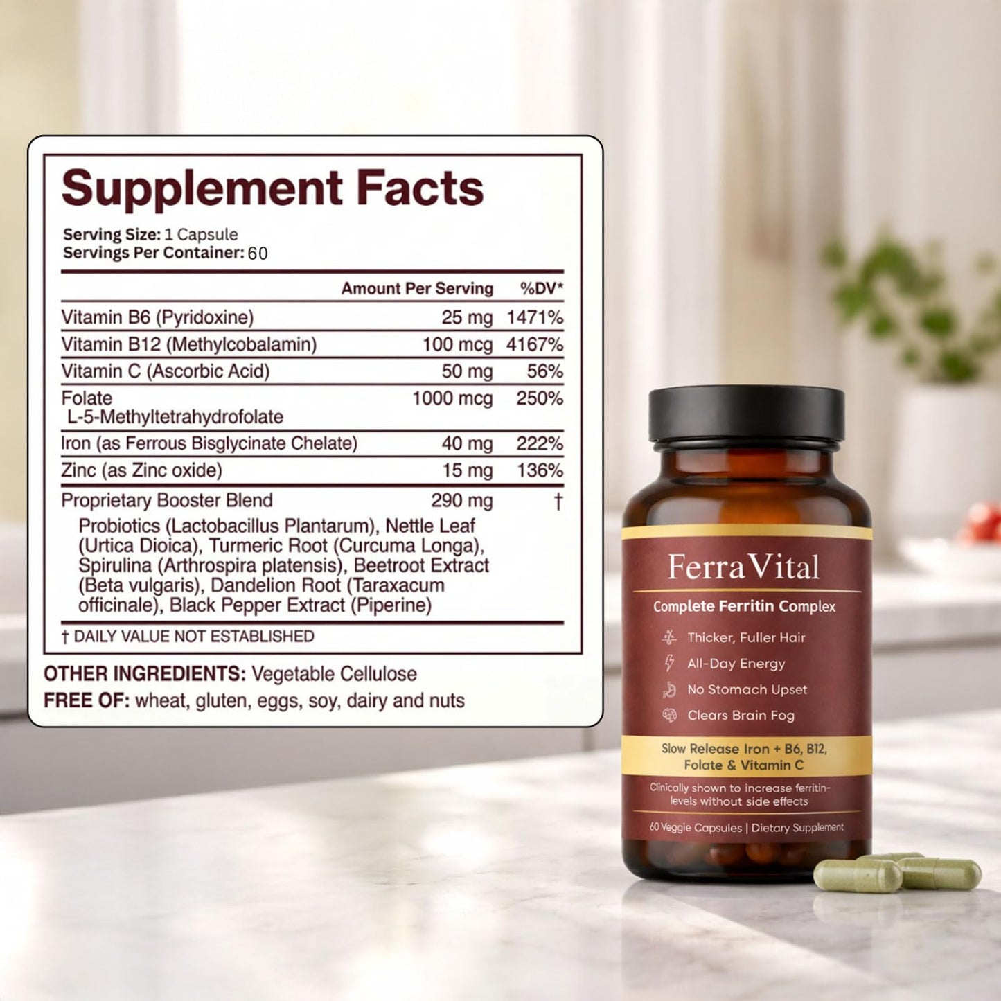 Wanciment Nivara Ferravital Ferritin Support, Ferritin Supplement for Women, Capsule, 60 Count