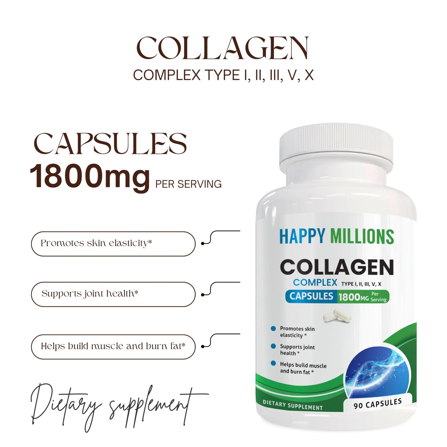 HAPPY MILLIONS Collagen Complex Capsules, 90 Capsules