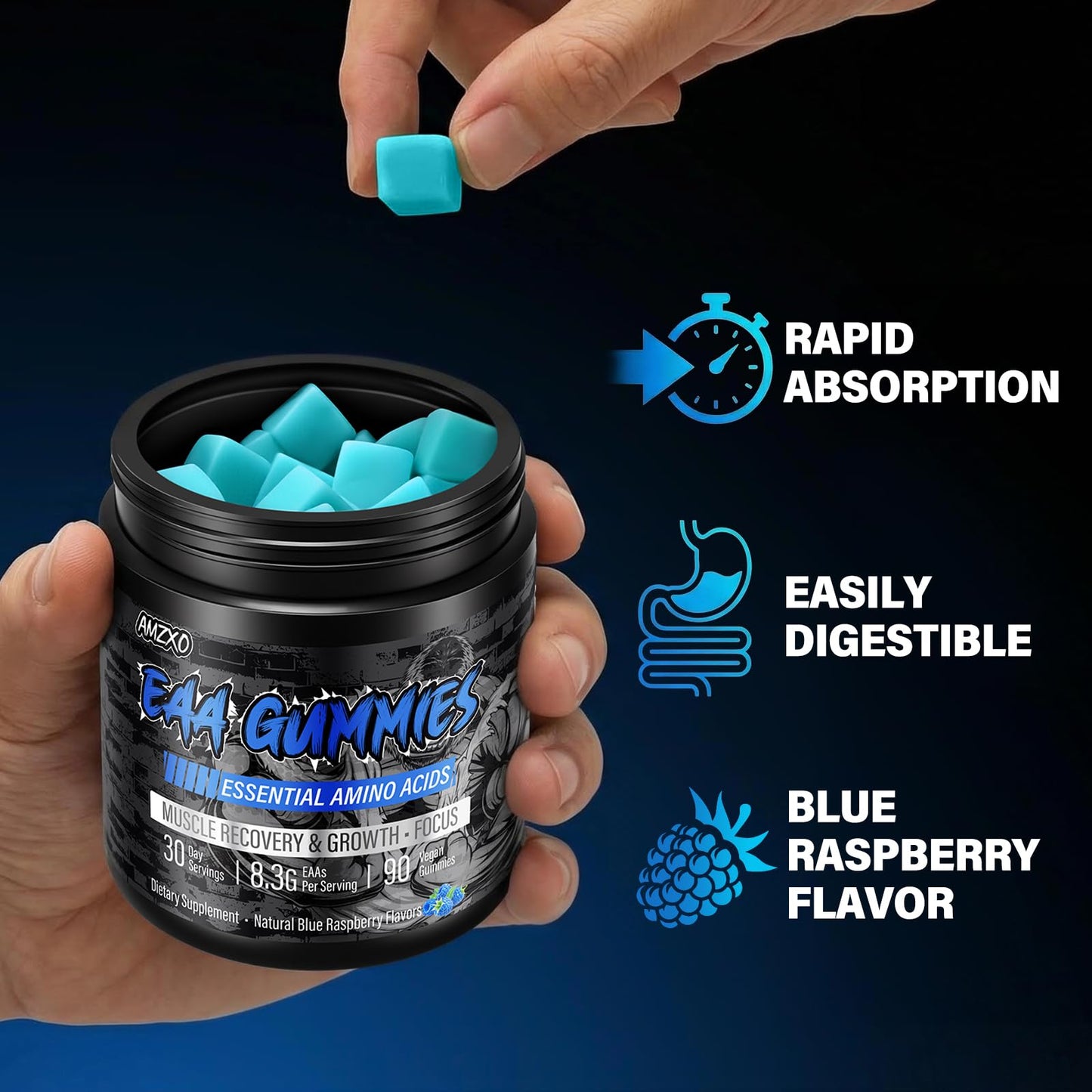 AMZXO EAA Gummies 2:1:1 BCAA Formula (8300mg) - Gummy, 90 Count