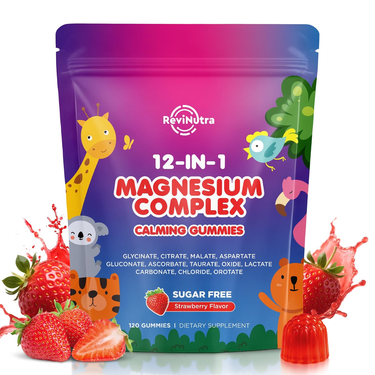 ReviNutra Magnesium Complex 700mg 12 in 1 Gummies, Sugar Free Strawberry, 120 Gummies