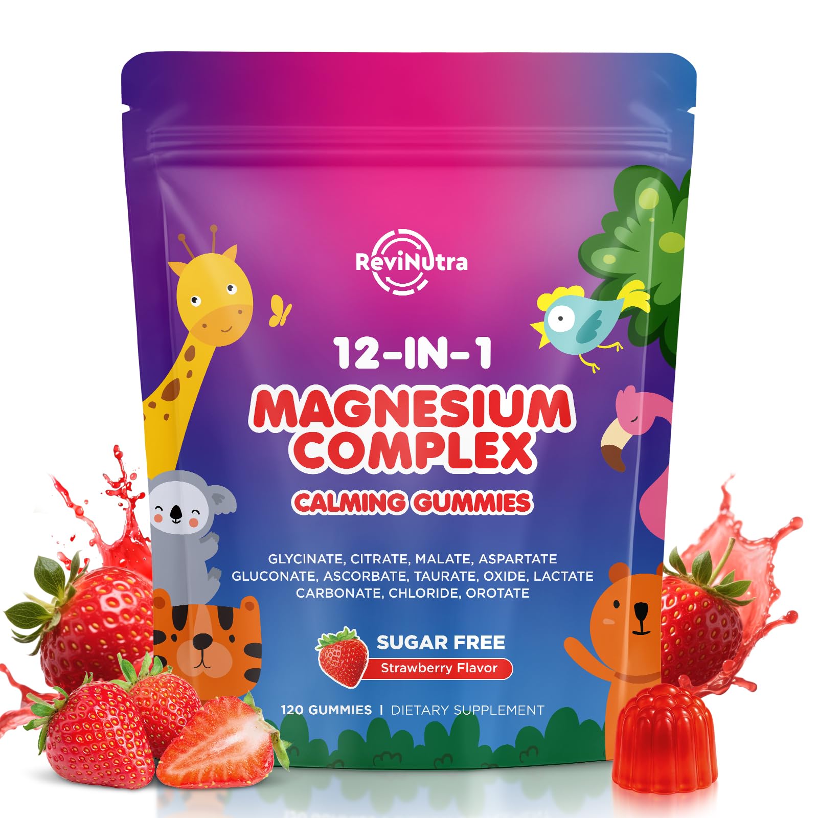 ReviNutra Magnesium Complex 700mg 12 in 1 Gummies, Sugar Free Strawberry, 120 Gummies