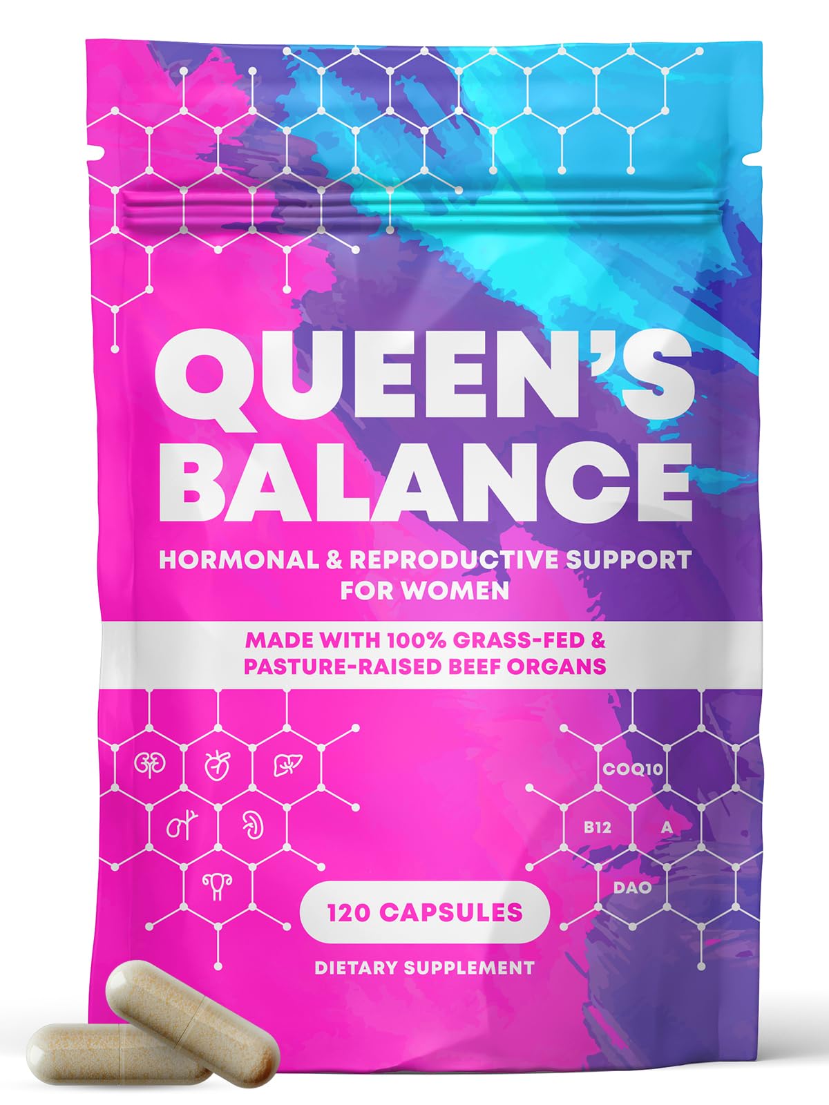 Queen’s Balance Beef Organ Supplement for Women, Capsules, 120 Count