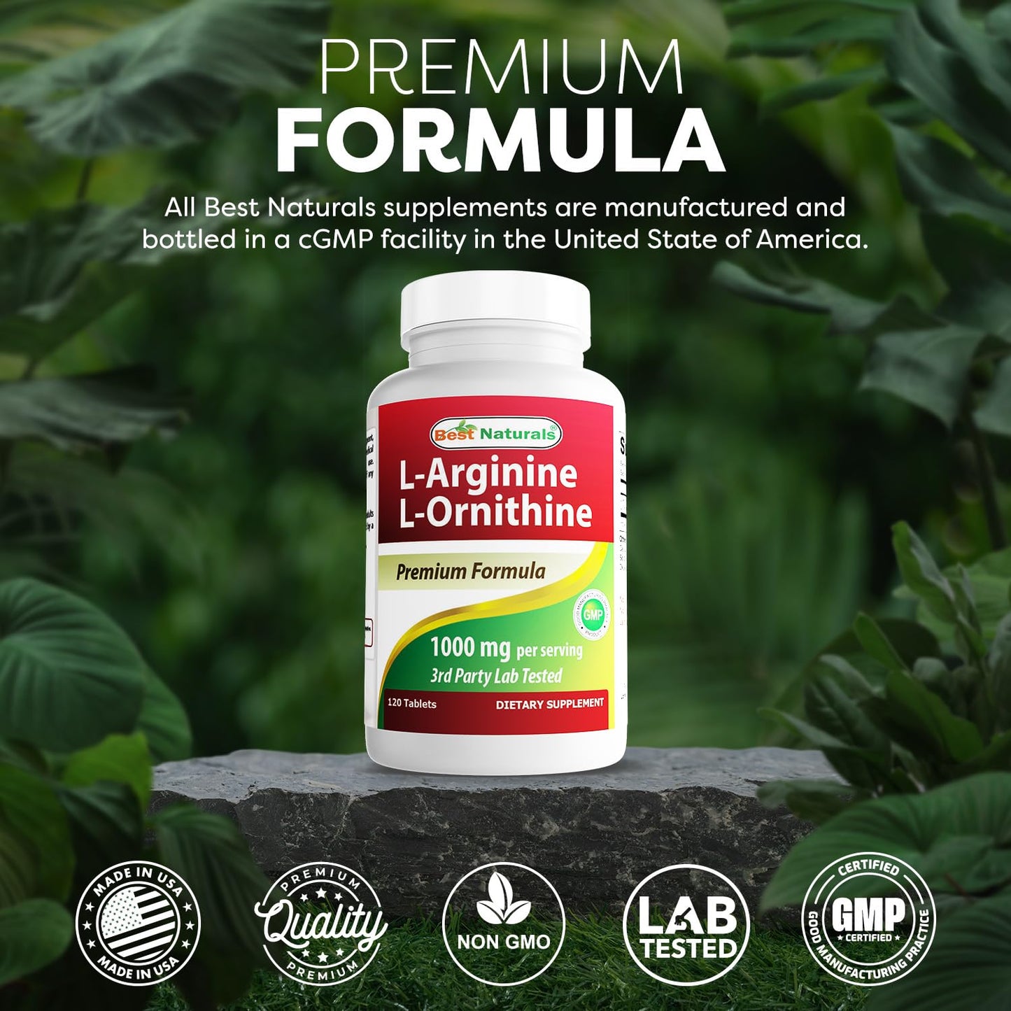 Best Naturals L-Arginine L-Ornithine 1000mg per Serving, 120 Tablets