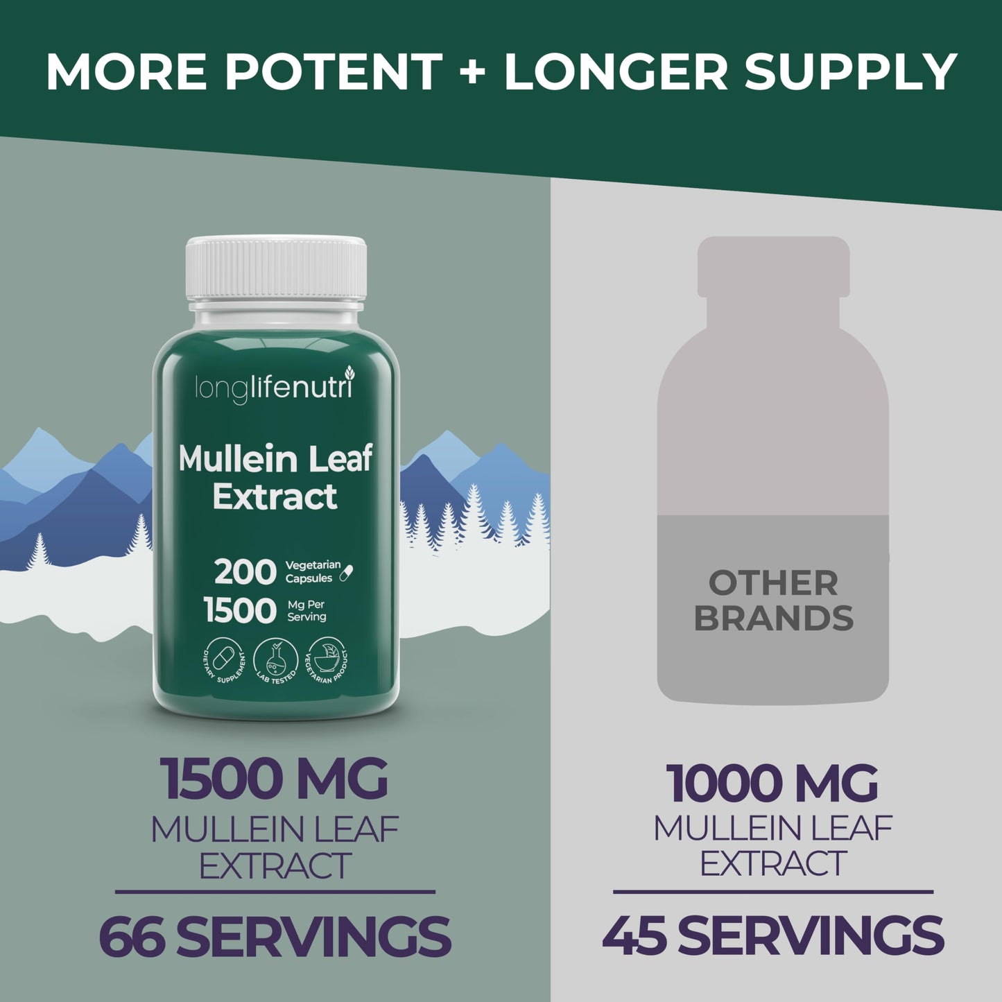 LongLifeNutri Mullein Leaf 1500mg 10:1 Extract - 200 Vegetarian Capsules