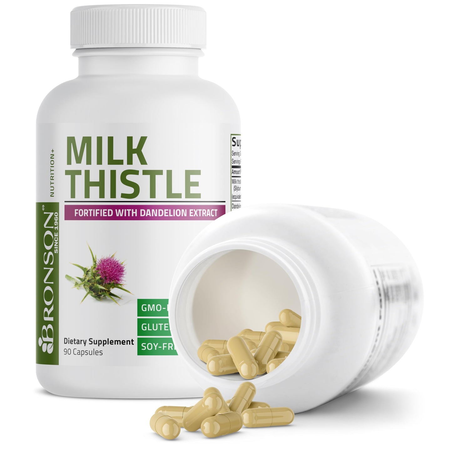 Bronson Milk Thistle Silymarin Marianum & Dandelion Extract Liver Health Support, Antioxidant Support, Detox, 90 Capsules