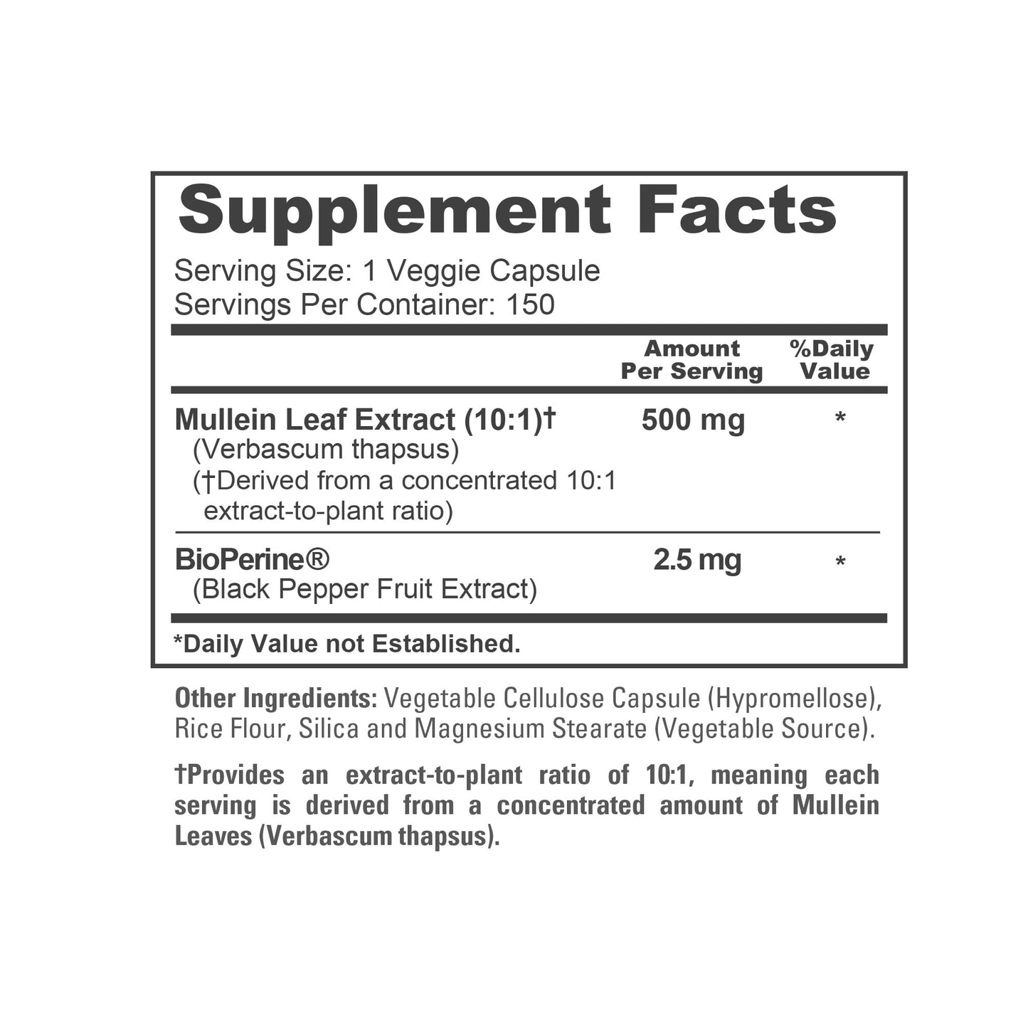 NusaPure Mullein Leaf Capsules 150 Count