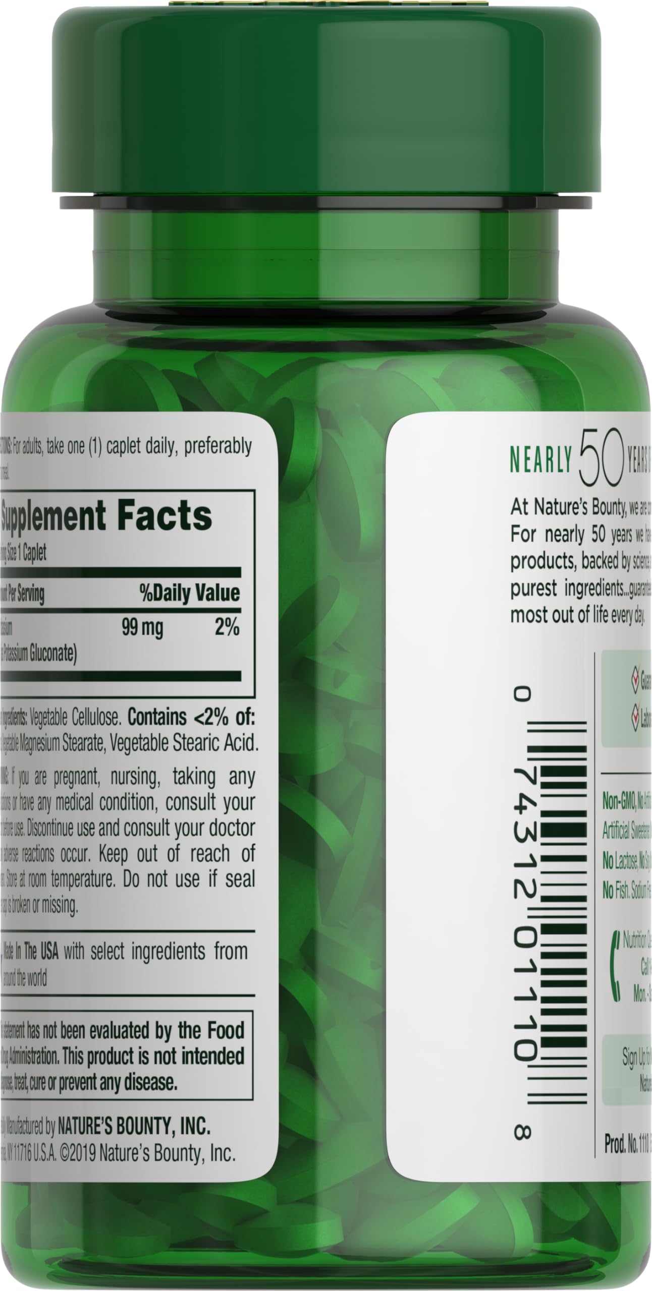 Nature's Bounty Potassium 99mg Gluconate Dietary Supplement Caplets 300