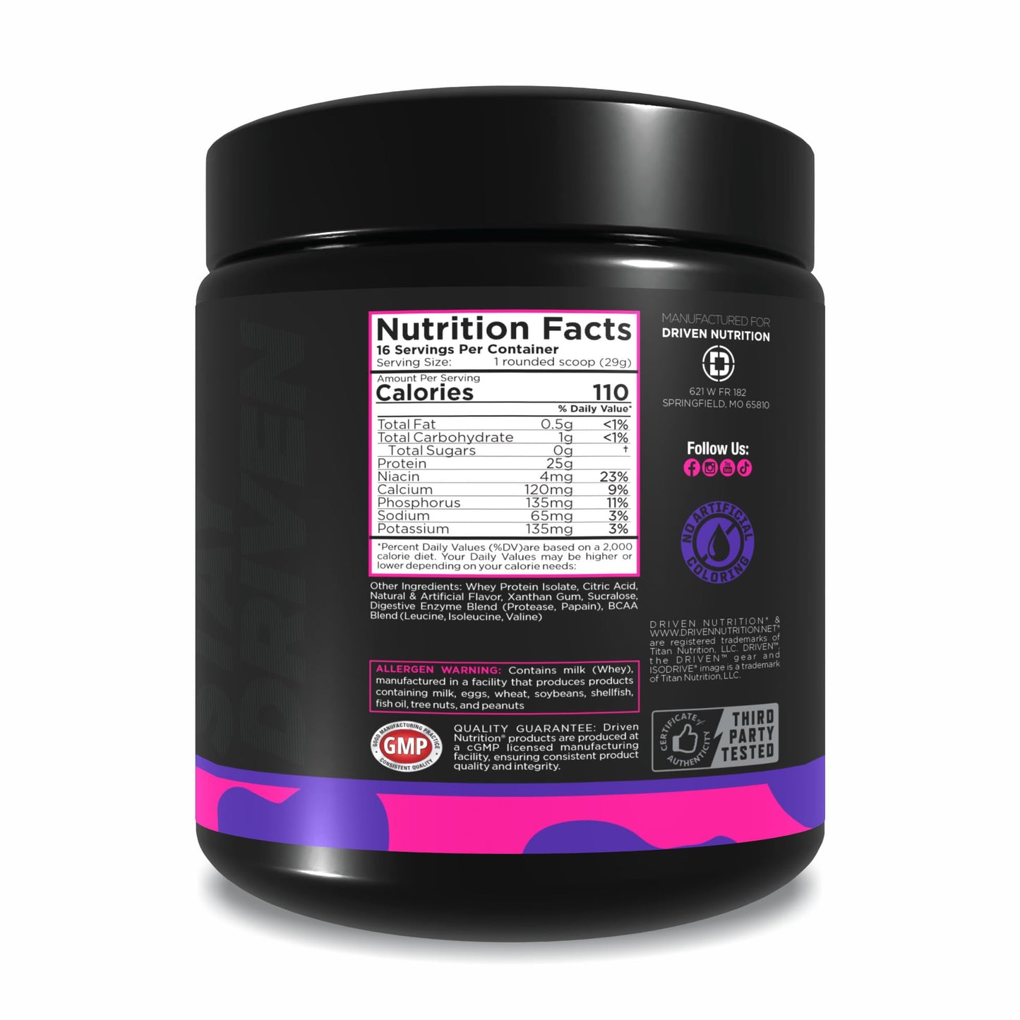 Driven Nutrition ISODRIVE Premium Whey Isolate Powder, 16 Servings