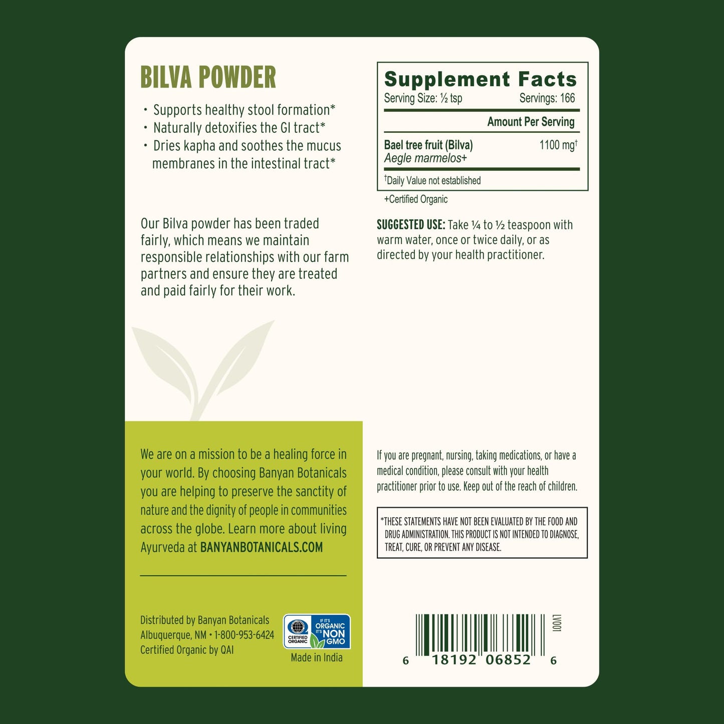 Banyan Botanicals Organic Bilva Powder – Bael Fruit (Aegle Marmelos) – Supports Healthy Digestion and Stool Formation – 7.95 oz