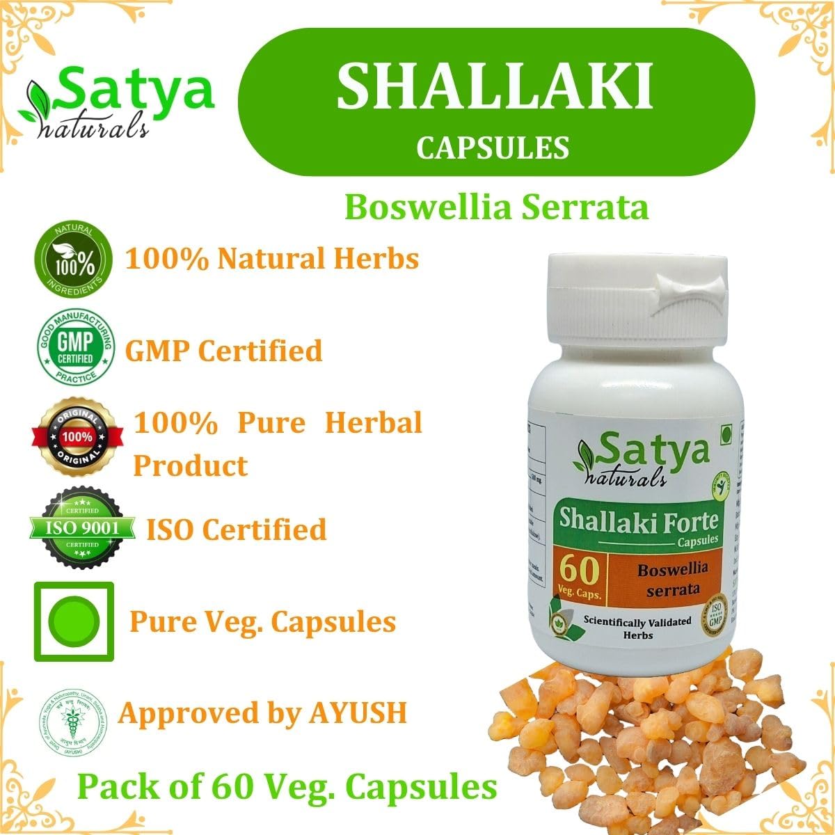 Satya Naturals Shallaki Forte Capsules 500 mg, 120 Count