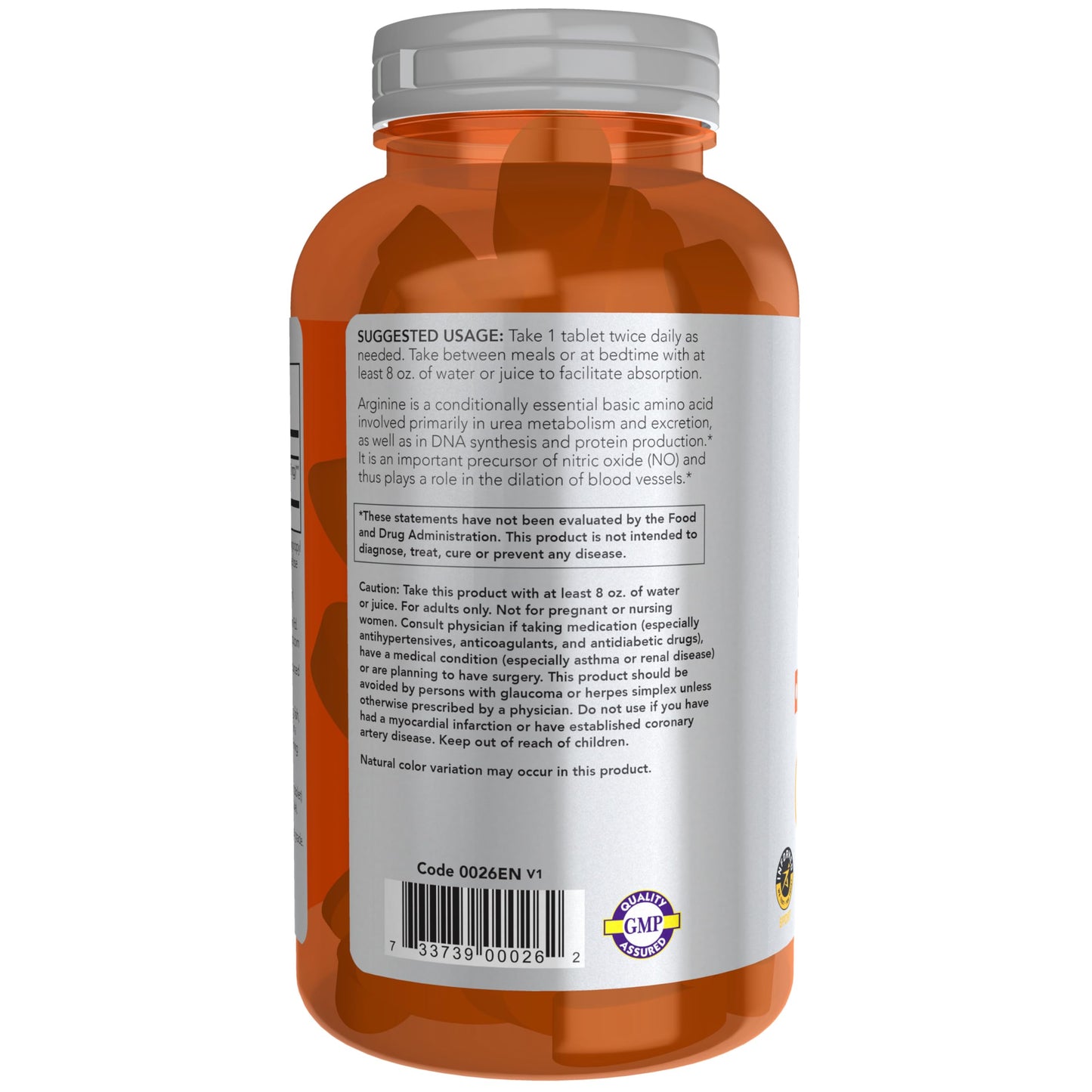 NOW Foods L-Arginine Double Strength 1000mg Nitric Oxide Precursor, Amino Acids, 180 Tablets