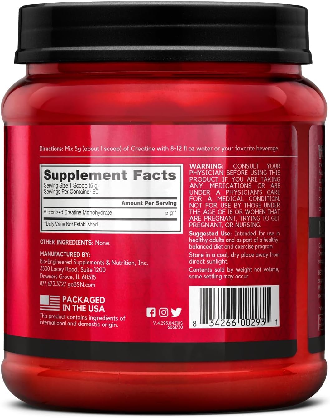 BSN Micronized Creatine Monohydrate Powder, 10.9 oz