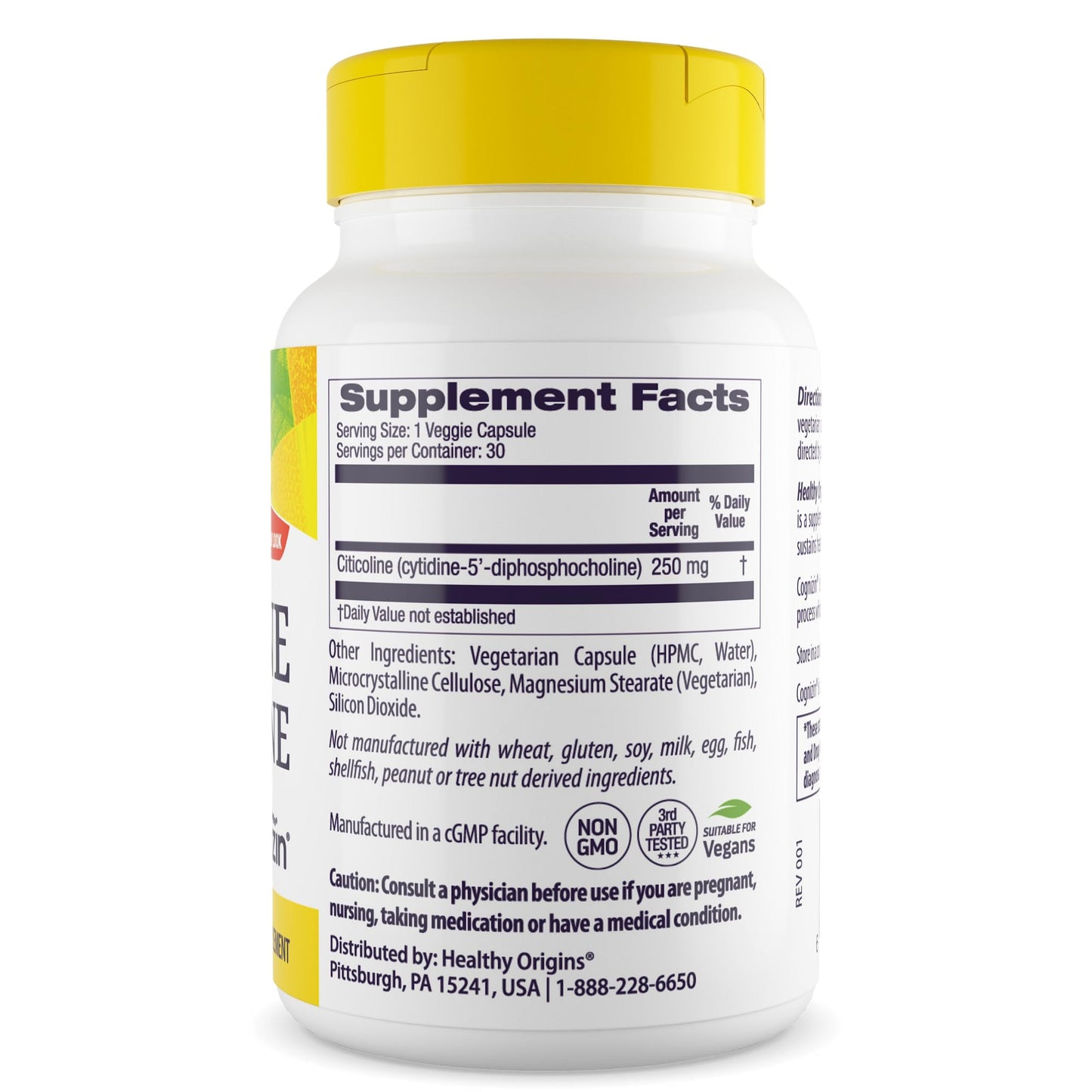 Healthy Origins Cognizin Citicoline 250 mg Capsules, 30 Veggie Capsules
