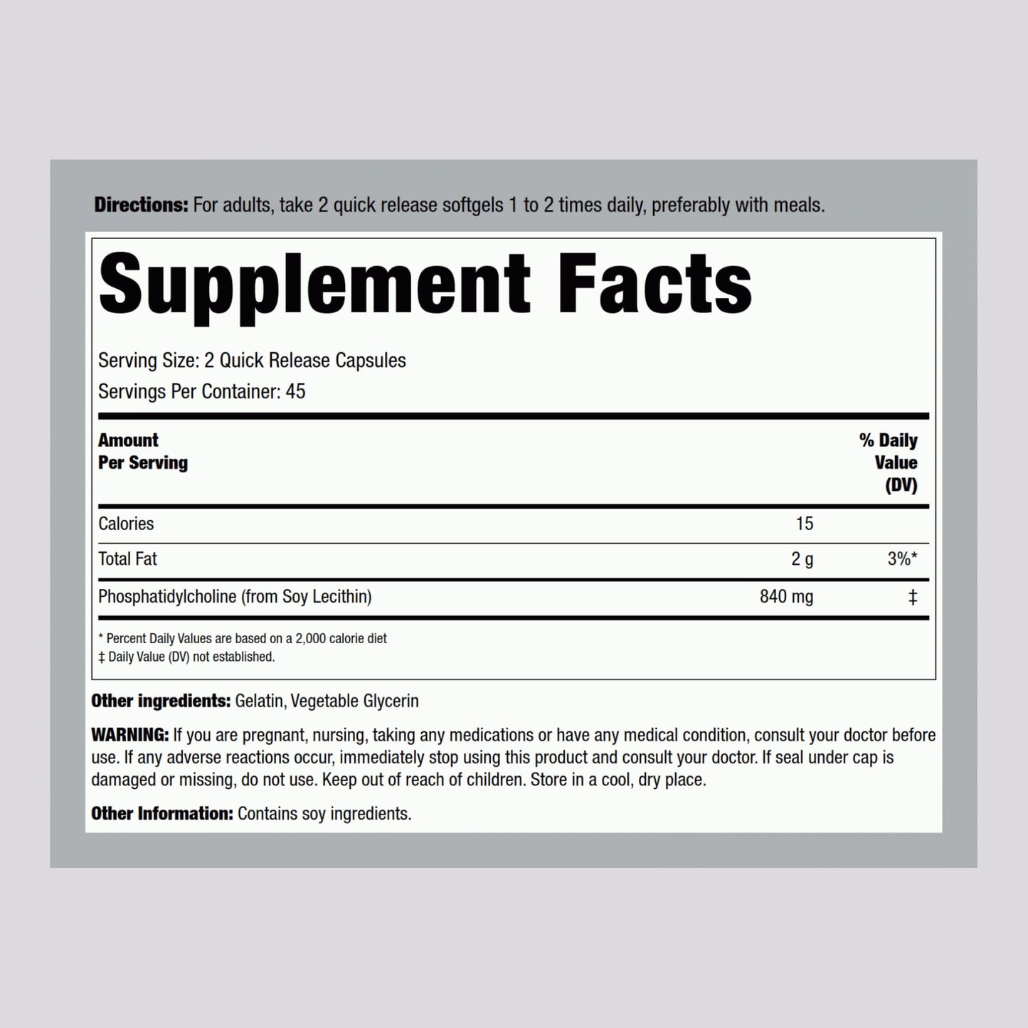 Piping Rock Phosphatidyl Choline Softgels 840mg, 90 Count