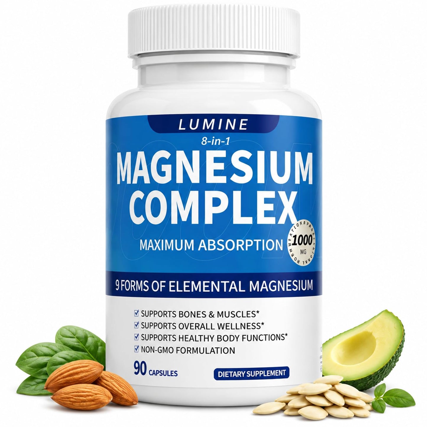 Lumine Magnesium Complex 1000 mg, 8-Form Supplement, 90 Capsules