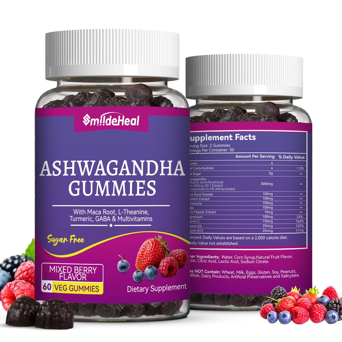 SmildeHeal Ashwagandha Gummies 3000mg for Calm & Stress Relief, 120 Gummies