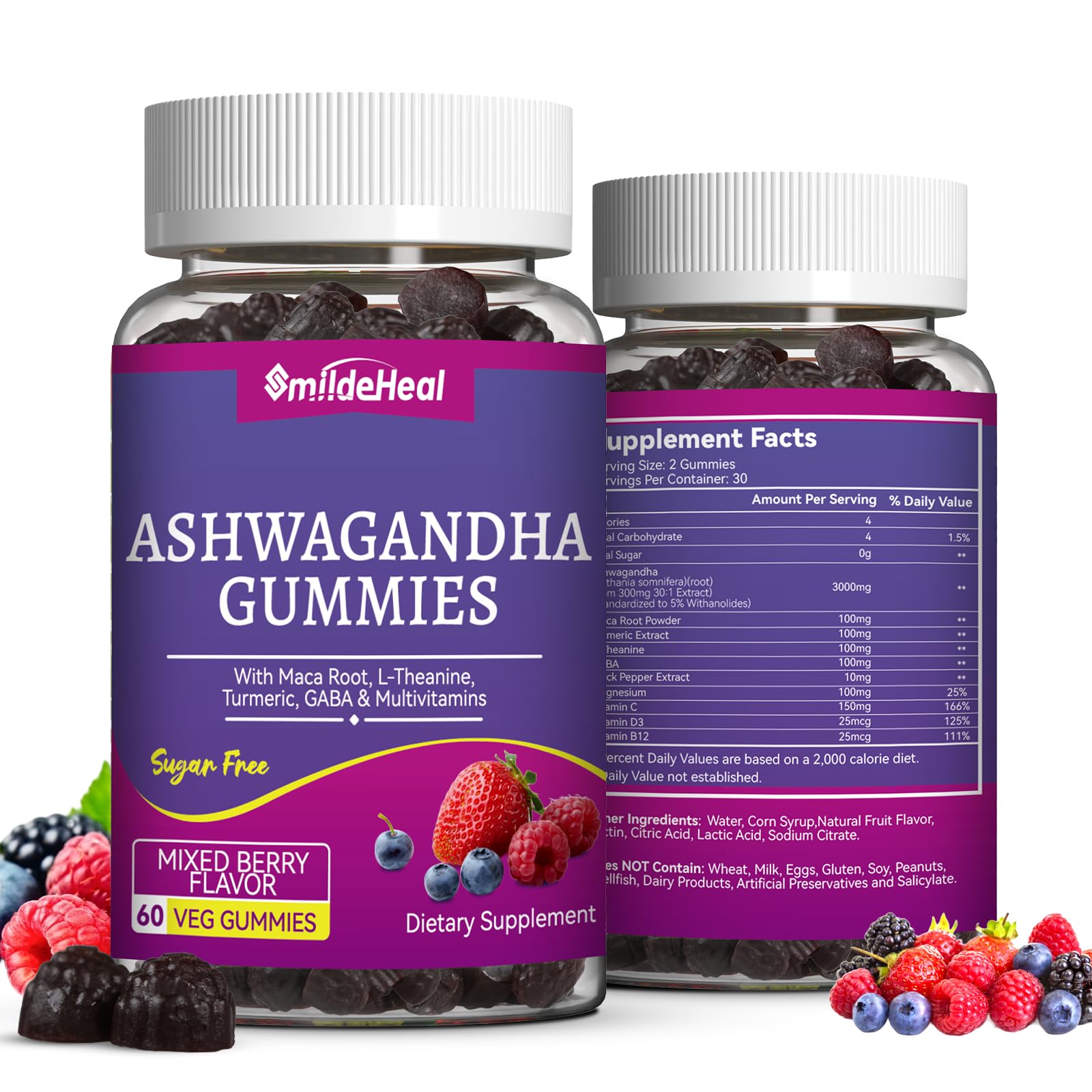 SmildeHeal Ashwagandha Gummies 3000mg for Calm & Stress Relief, 120 Gummies
