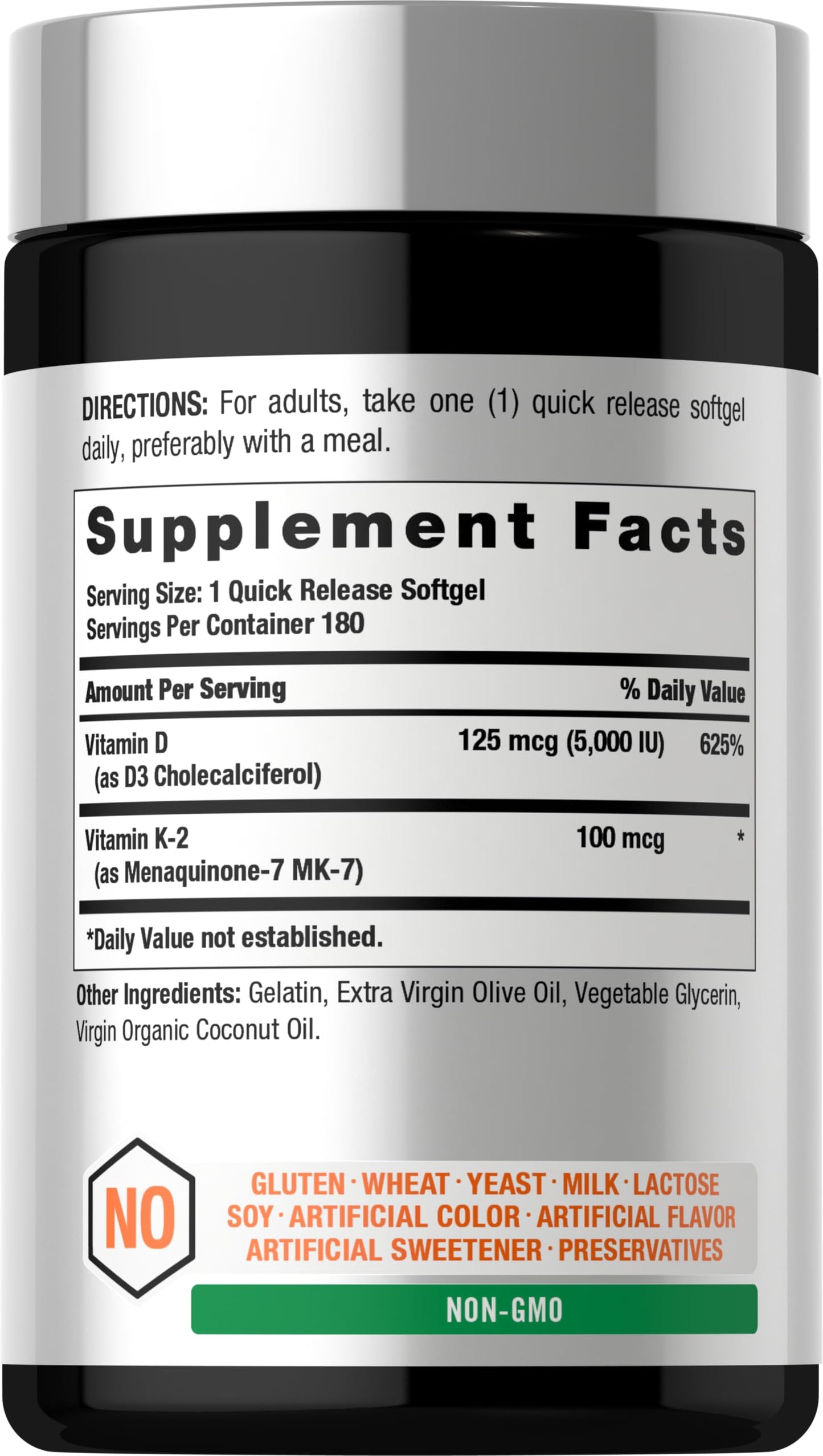 Horbäach Vitamin D3 K2 5000 iu 100mcg MK-7 Complex Softgel Capsules 180