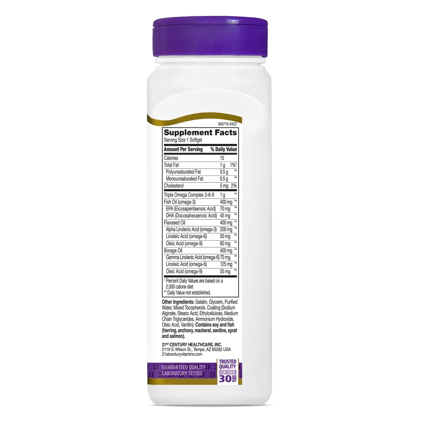 21st Century Triple Omega 3-6-9 Complex Enteric Coated Softgels, 90 Count