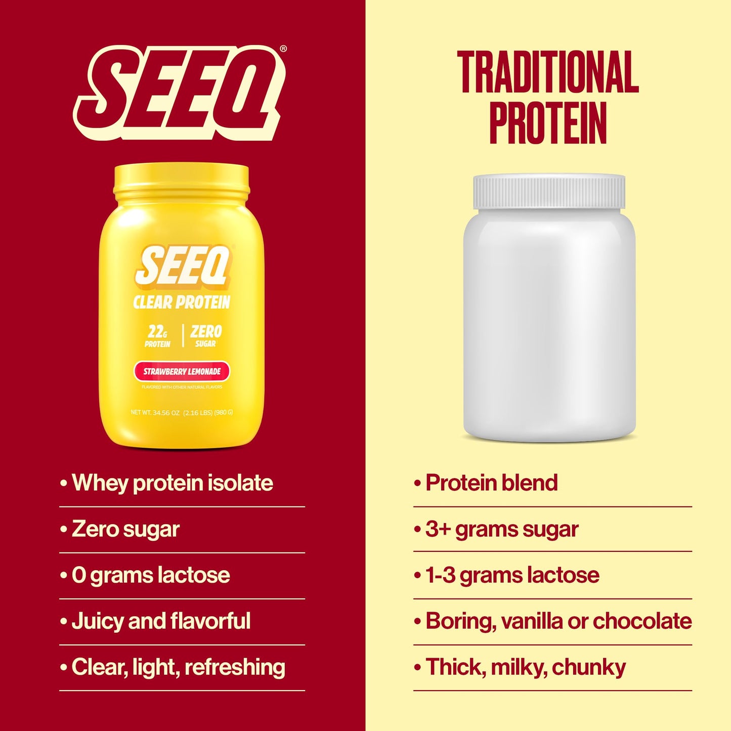 SEEQ Clear Protein Powder Strawberry Lemonade, 34.56 oz (2.16 lb)