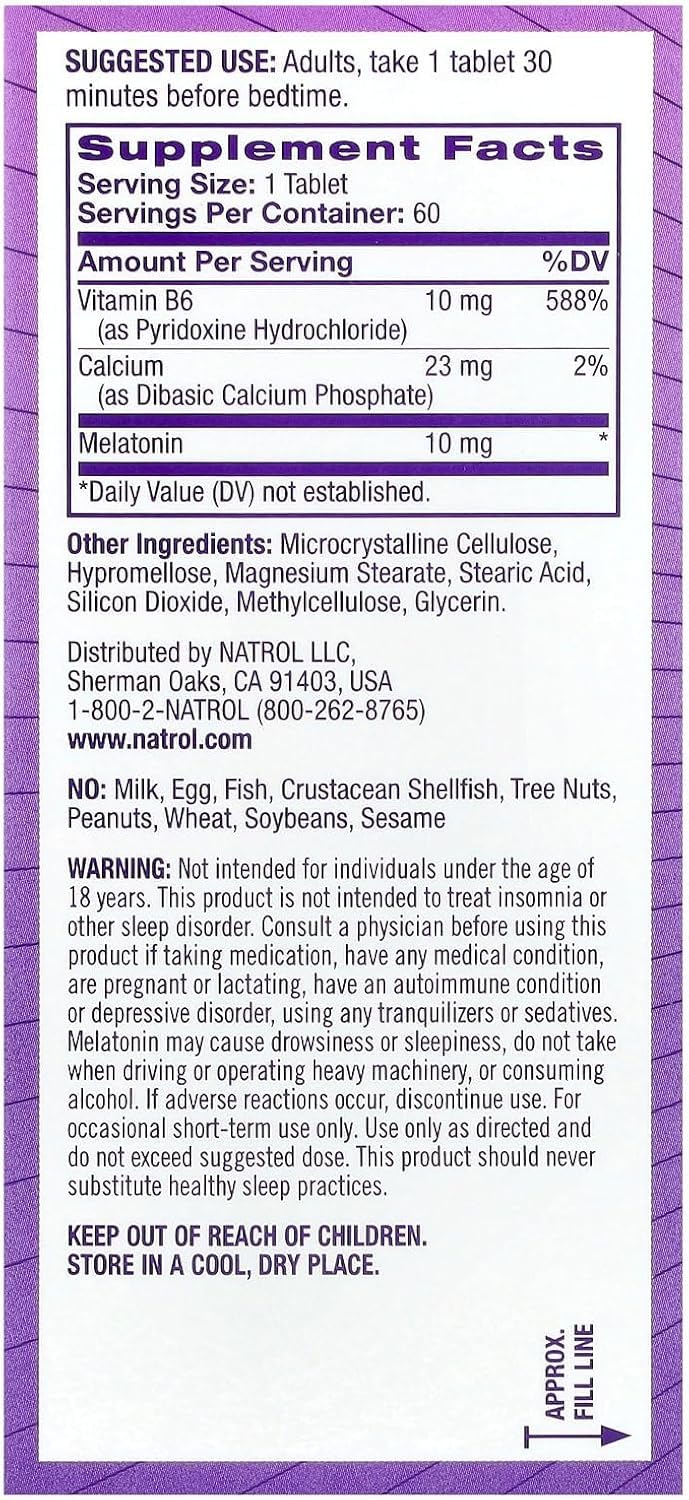 Natrol Advanced Sleep Melatonin Tablets, Maximum Strength 10 mg, 180 Tablets