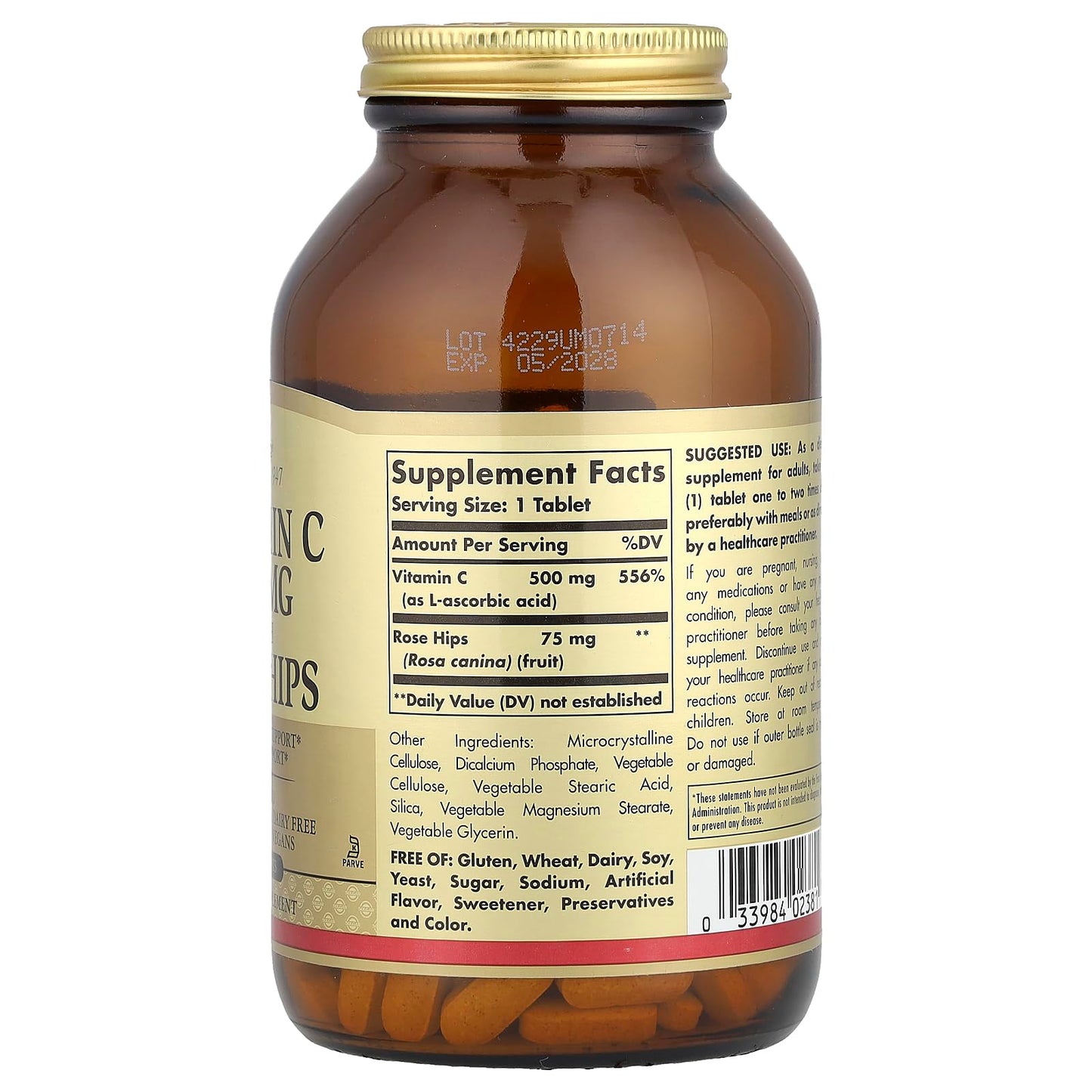 Solgar Vitamin C 500 mg with Rose Hips Tablet, 250 Tablets