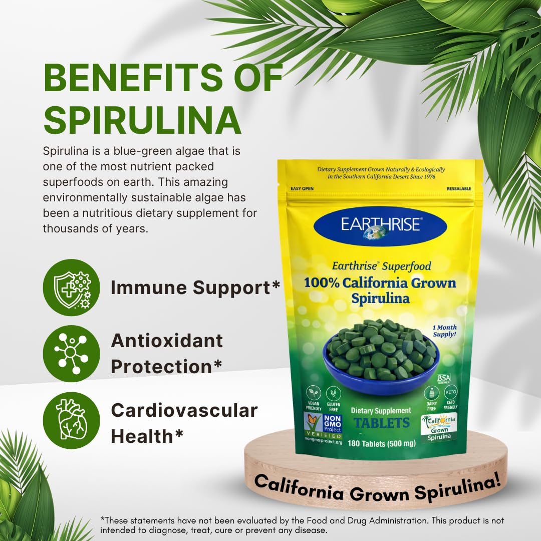 Earthrise California Spirulina 500mg Tablets, 180 Count