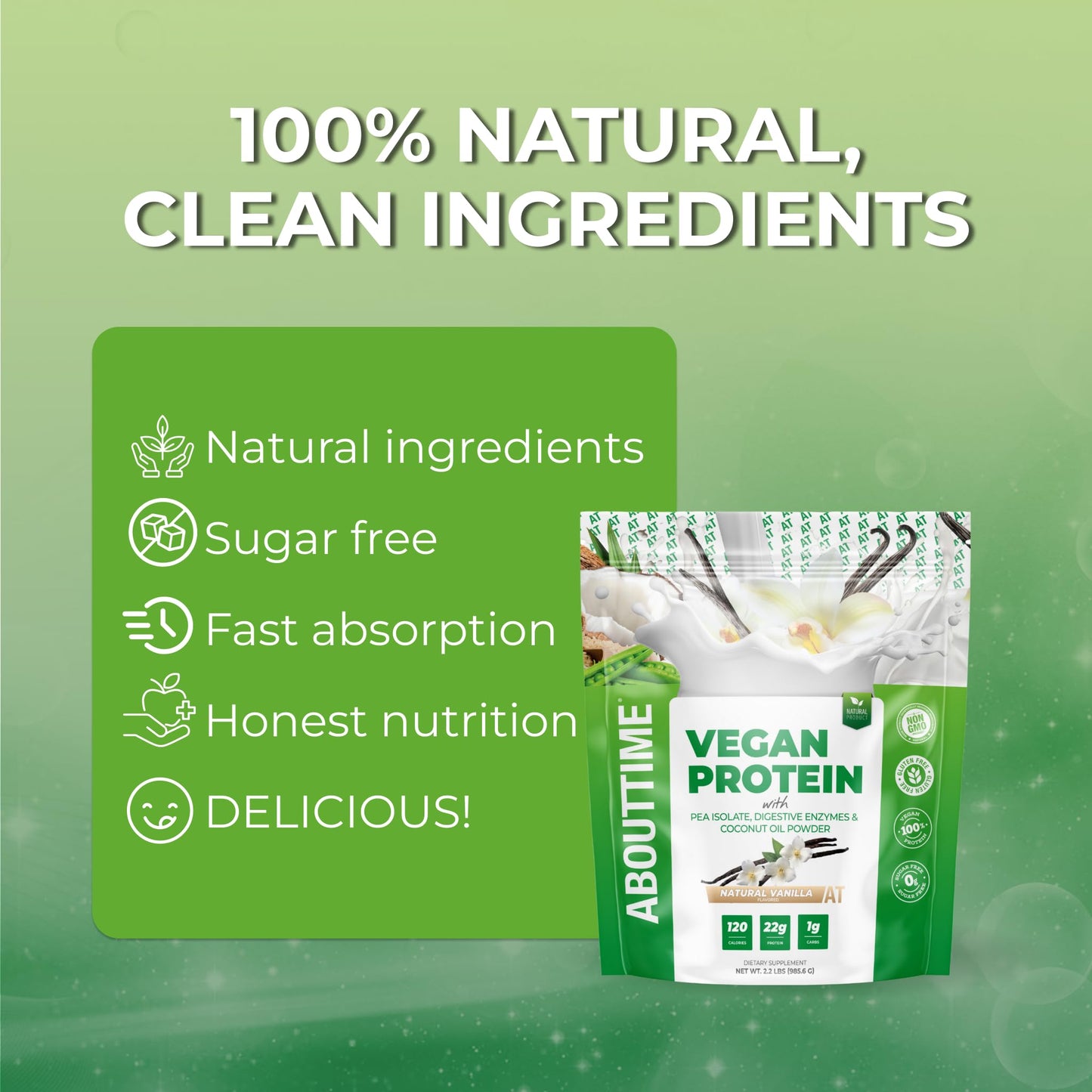 About Time Vegan Protein Powder Vanilla, 32 Servings