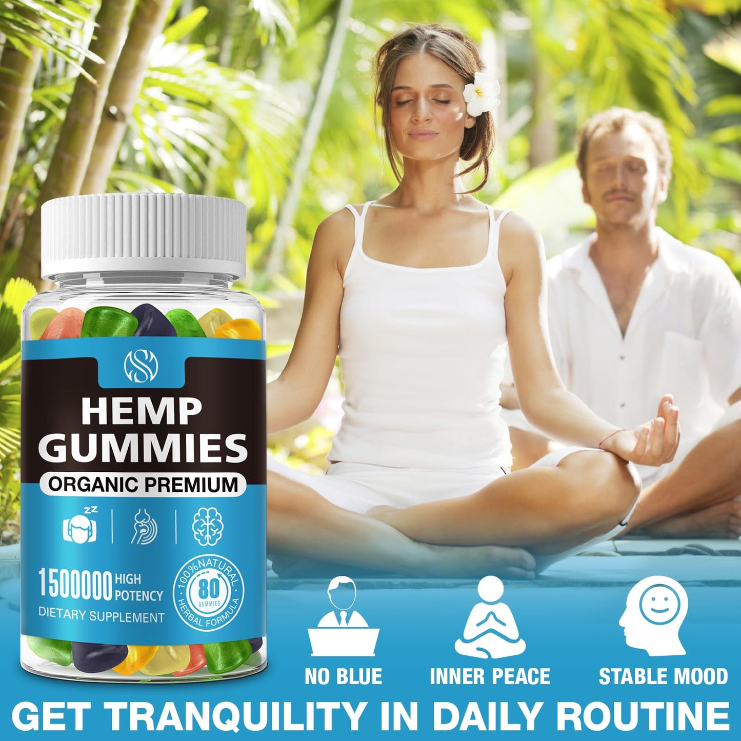 SUOOCH Hemp Gummies - Pure Extra Strength Organic Hemp Oil Extract, Gummy, 80 Count
