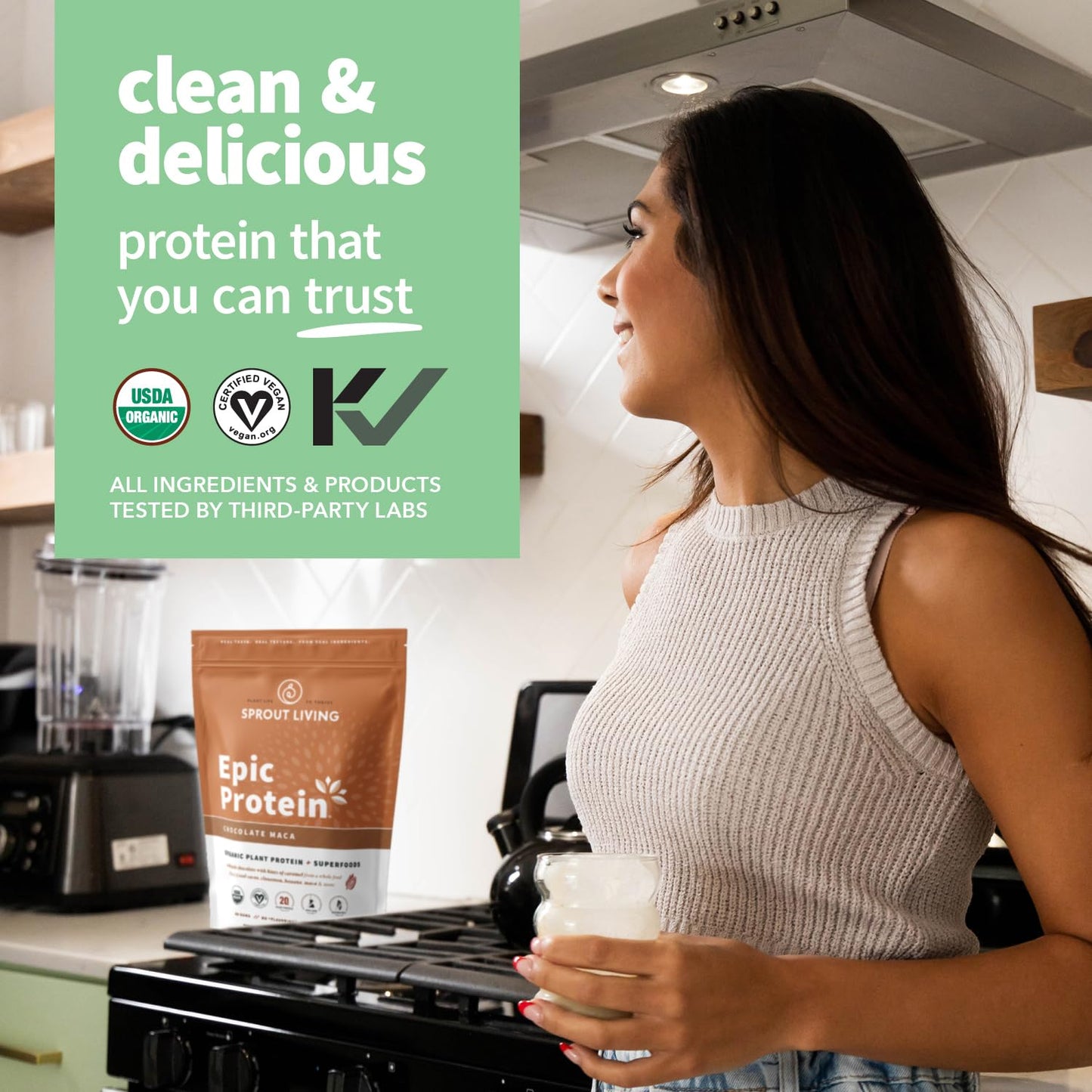Sprout Living Epic Protein Powder, Chocolate Maca, 16 Servings