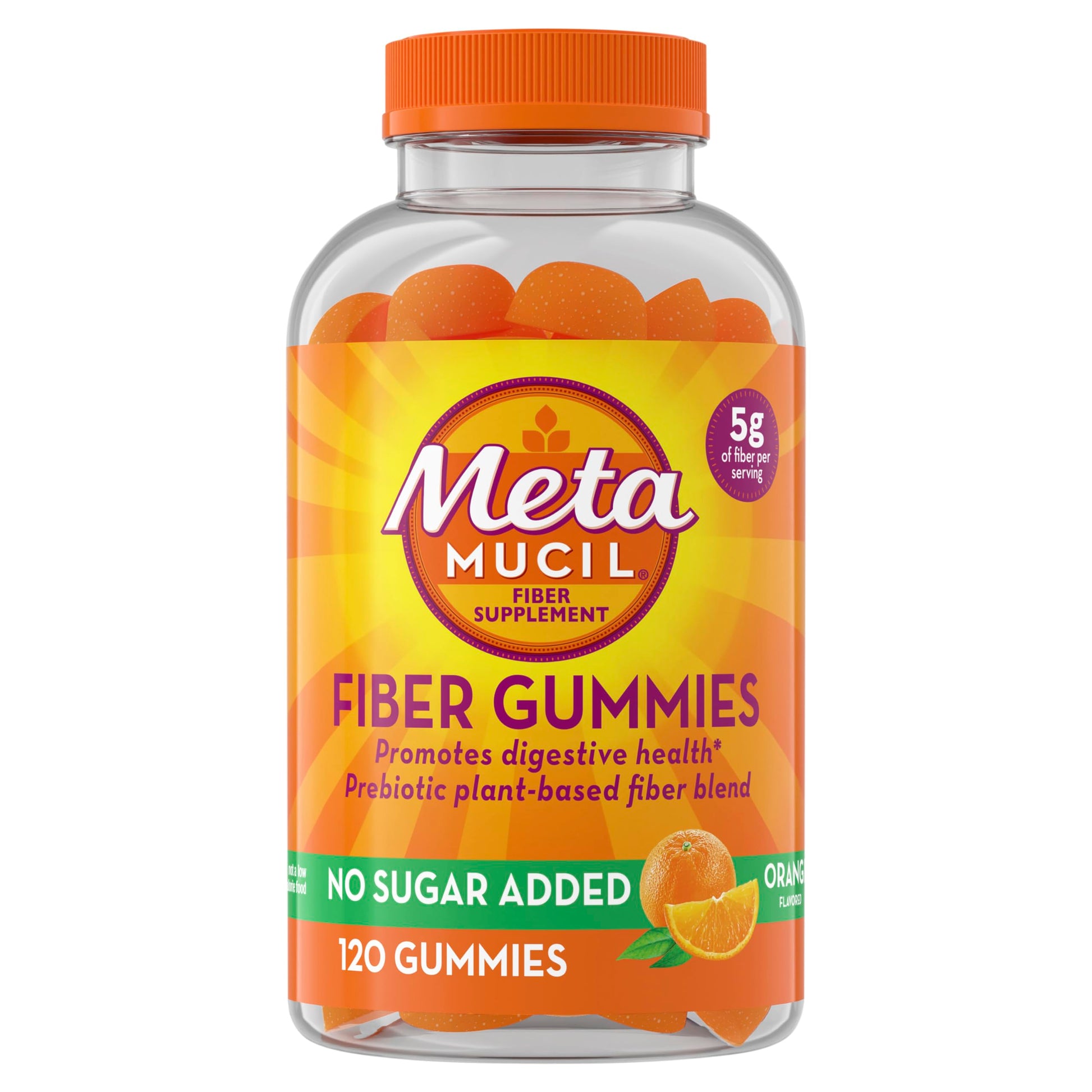Metamucil Fiber Gummies for Adults No Sugar Added Orange Flavor Gummy 120 Count