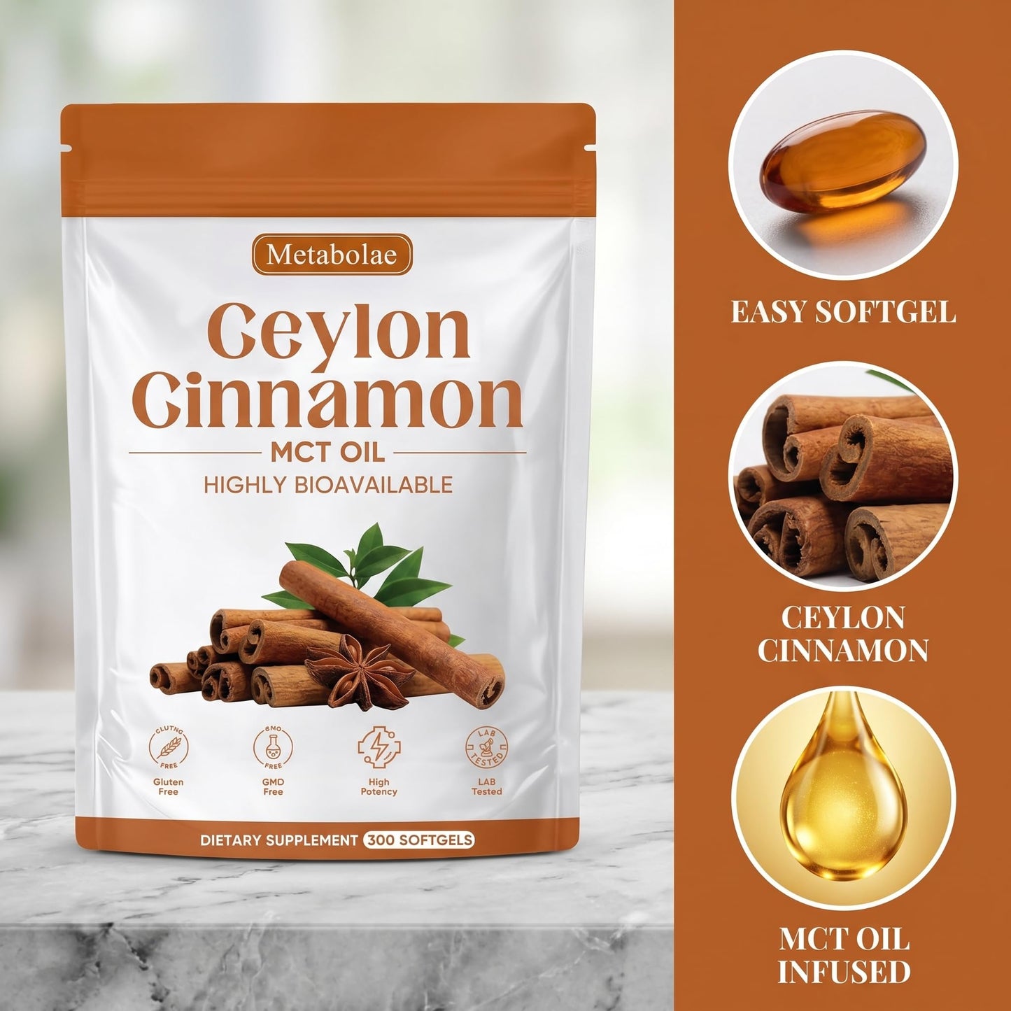 Jqewlg Metabolae Ceylon Cinnamon Softgels 300