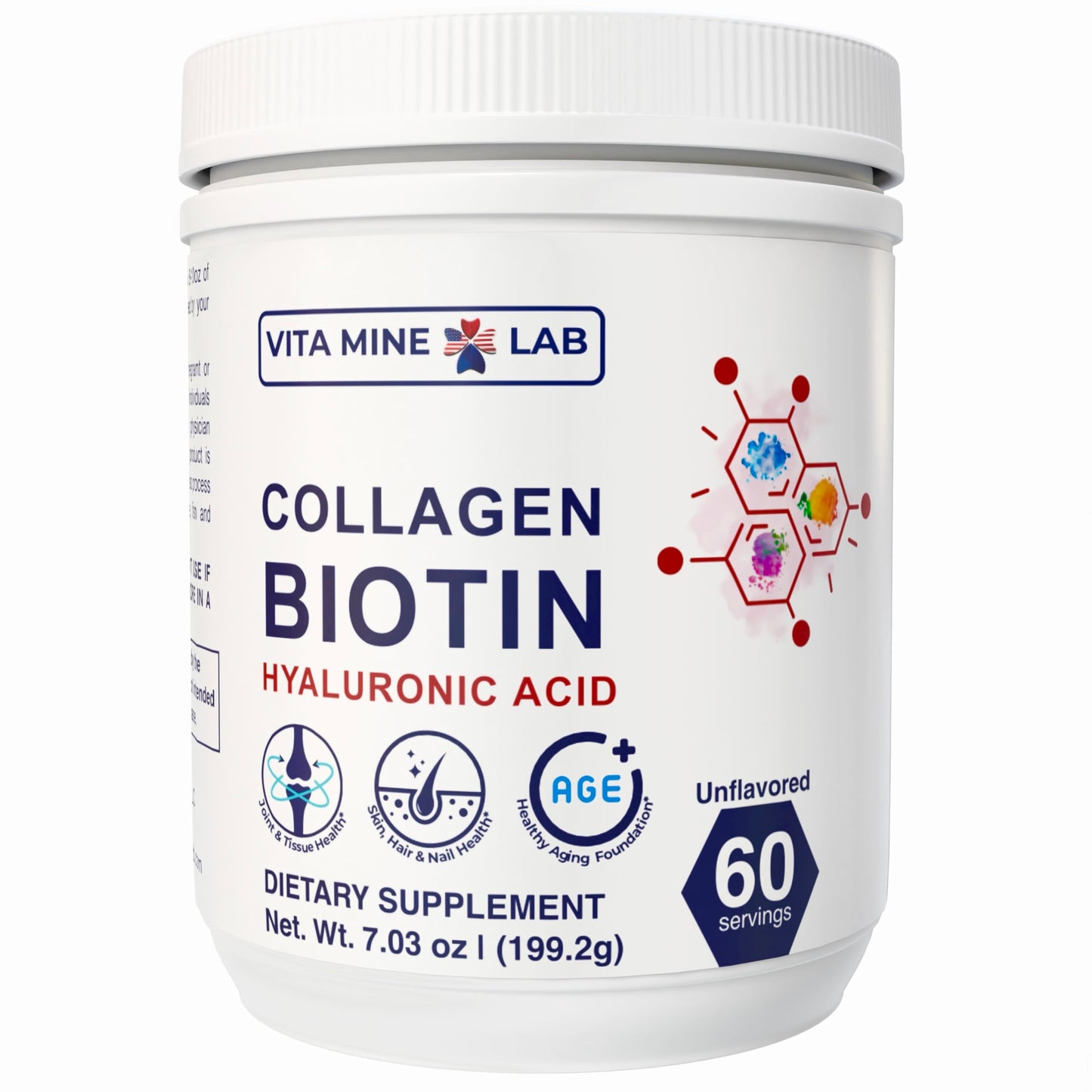VITA MINE LAB Collagen + Biotin with Hyaluronic Acid Powder, 7.03 Ounce