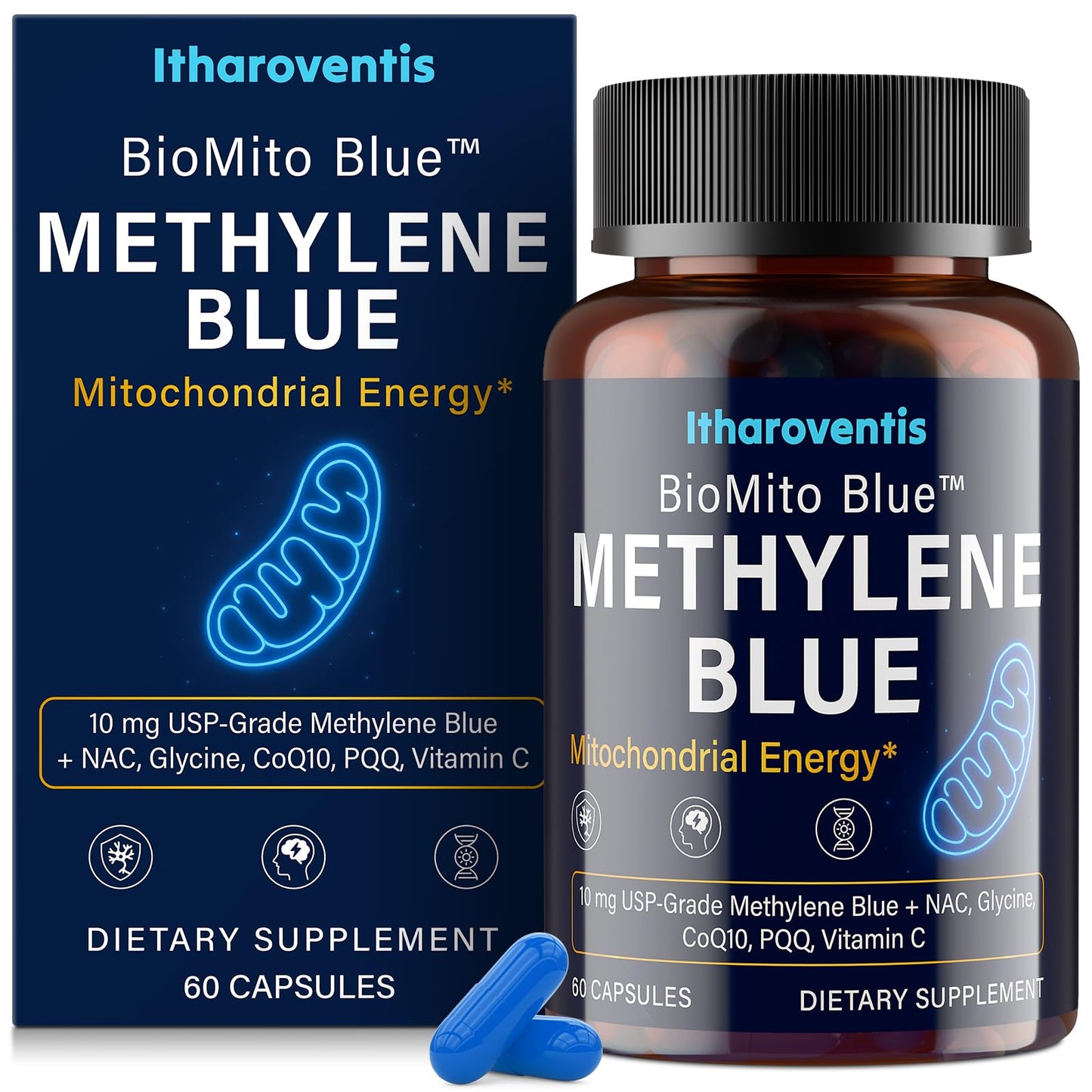 Itharoventis Methylene Blue Pharmaceutical Grade Capsules, 60 Count