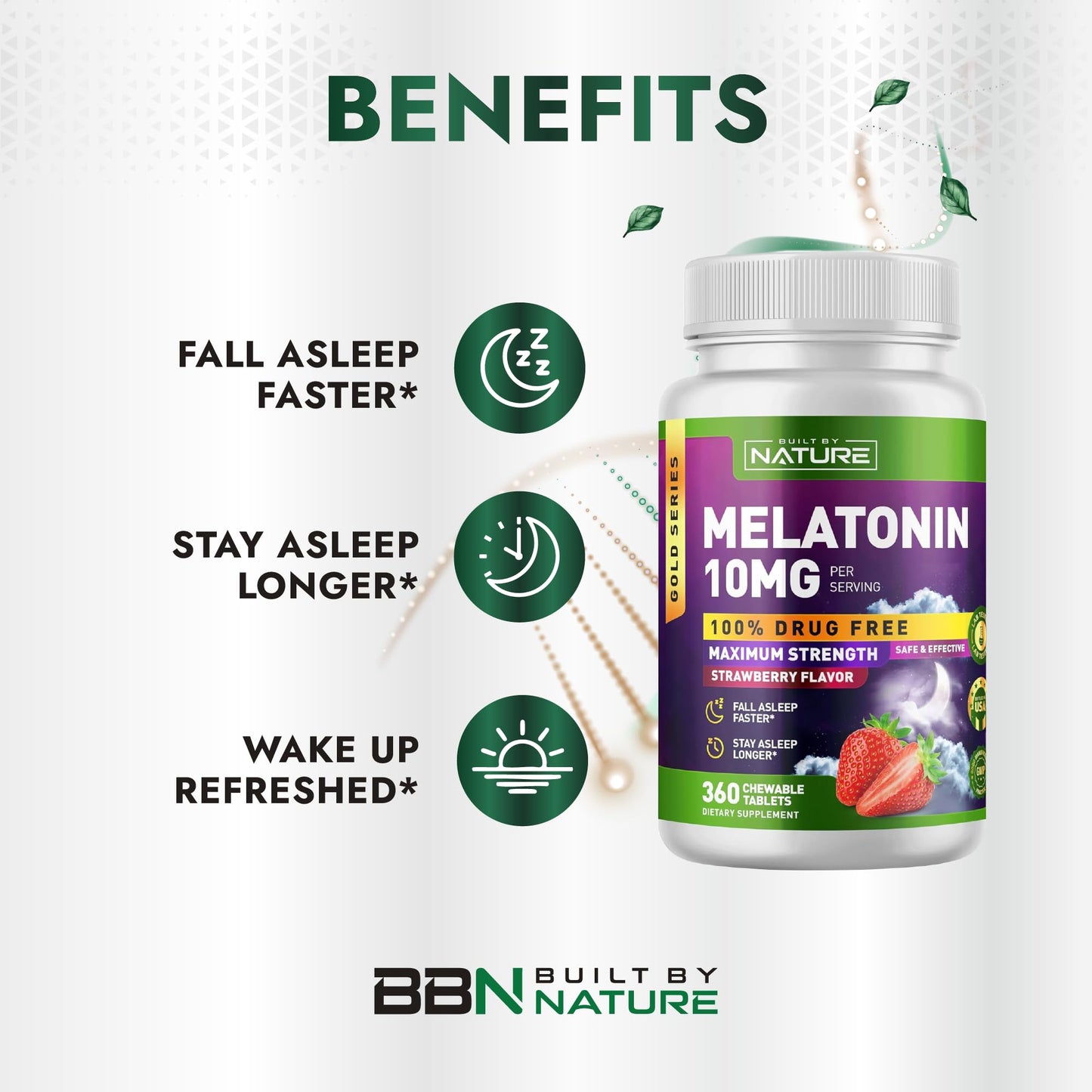 Built by Nature Melatonin 10 mg Sleep Aid, Strawberry Chewable 360 Count