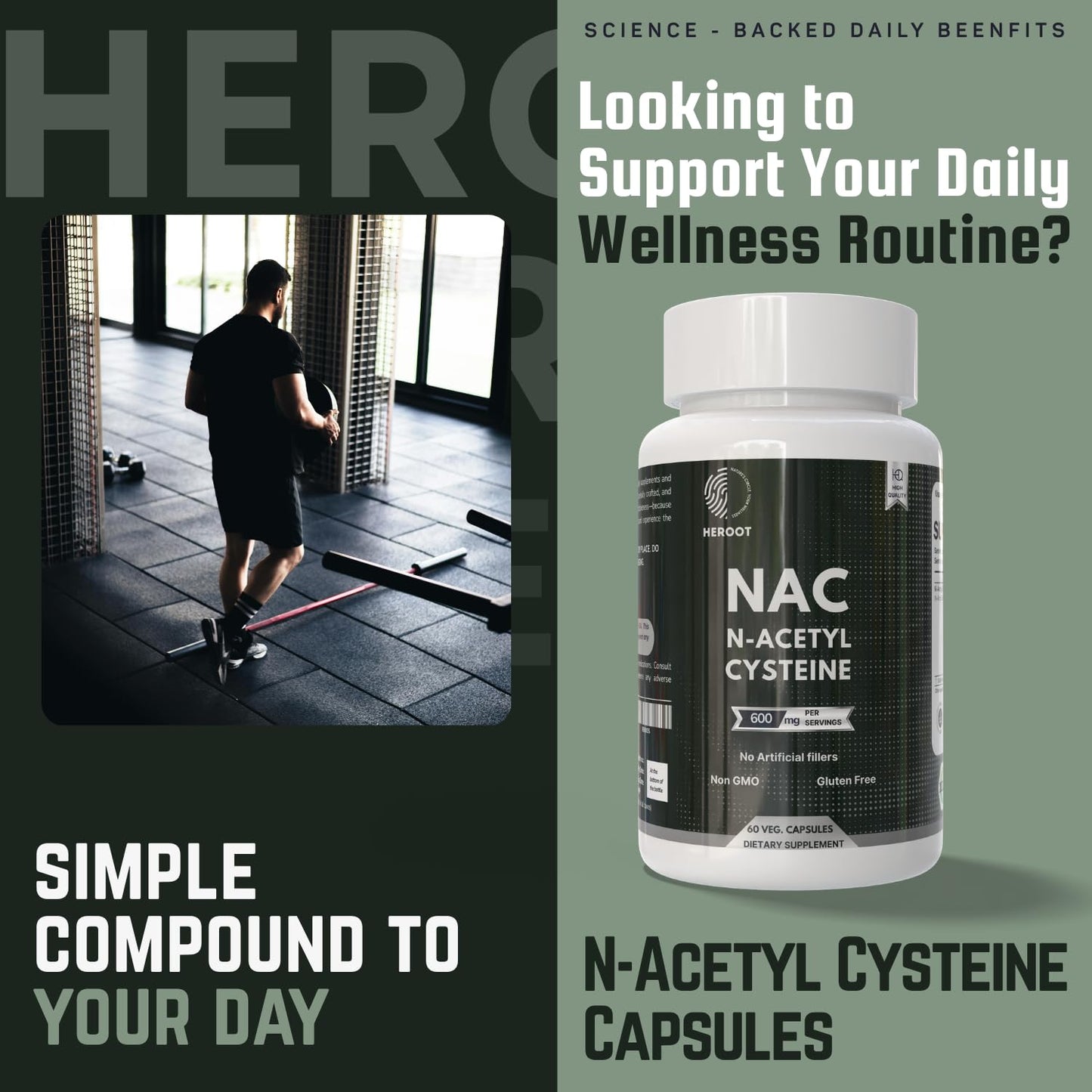 Heroot N-Acetyl L-Cysteine (NAC) 500mg Capsule, 120 Count