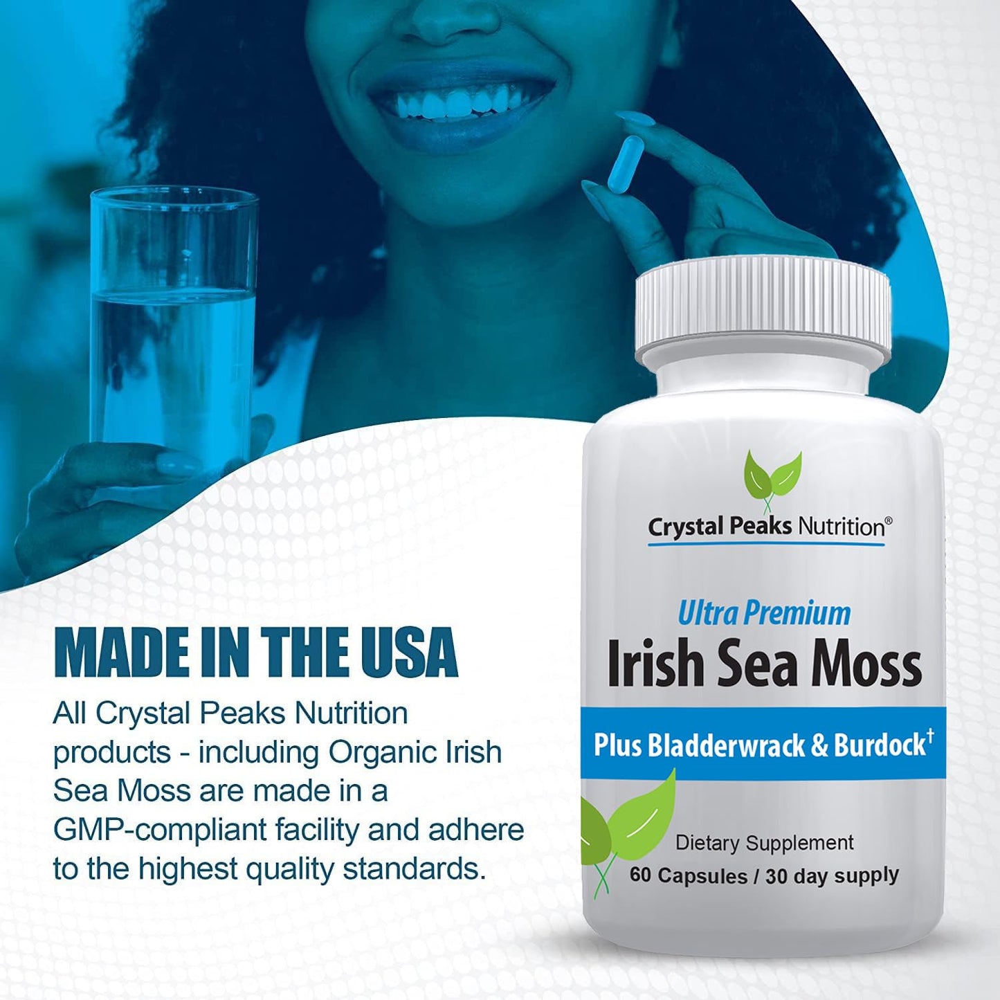 CRYSTAL PEAKS NUTRITION Organic Sea Moss with Bladderwrack and Burdock Root Capsules, 60 Count