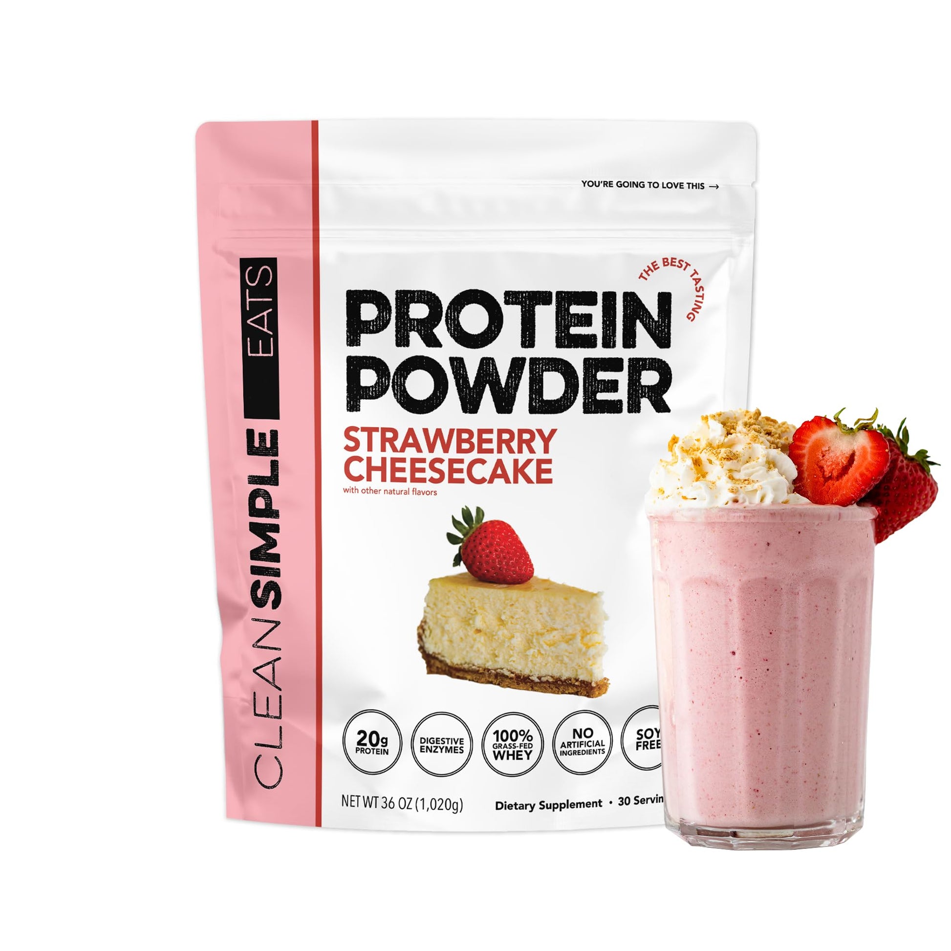 Clean Simple Eats Whey Protein Powder Strawberry Cheesecake, 12