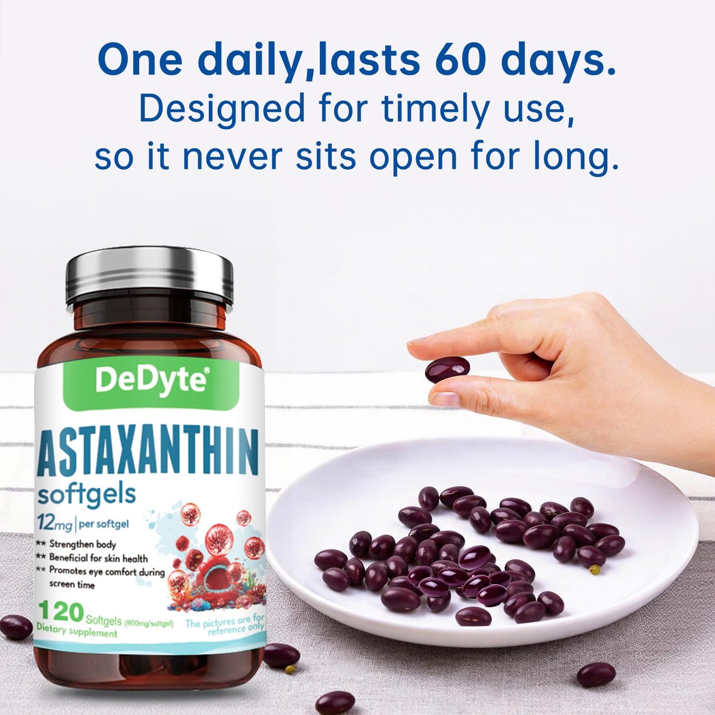 DeDyte Astaxanthin Supplements Softgel 12mg 120 Count