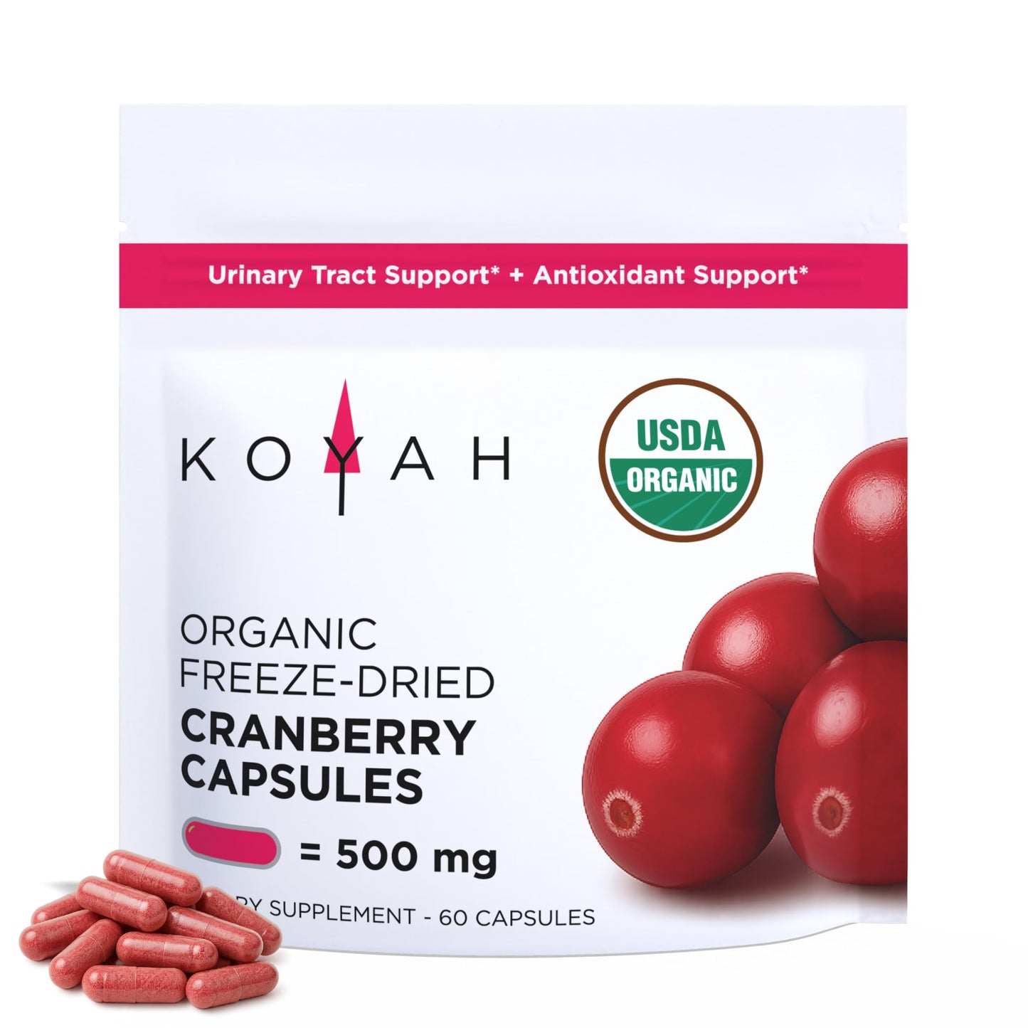 KOYAH Organic Cranberry Capsules, Freeze-Dried, 60 Count