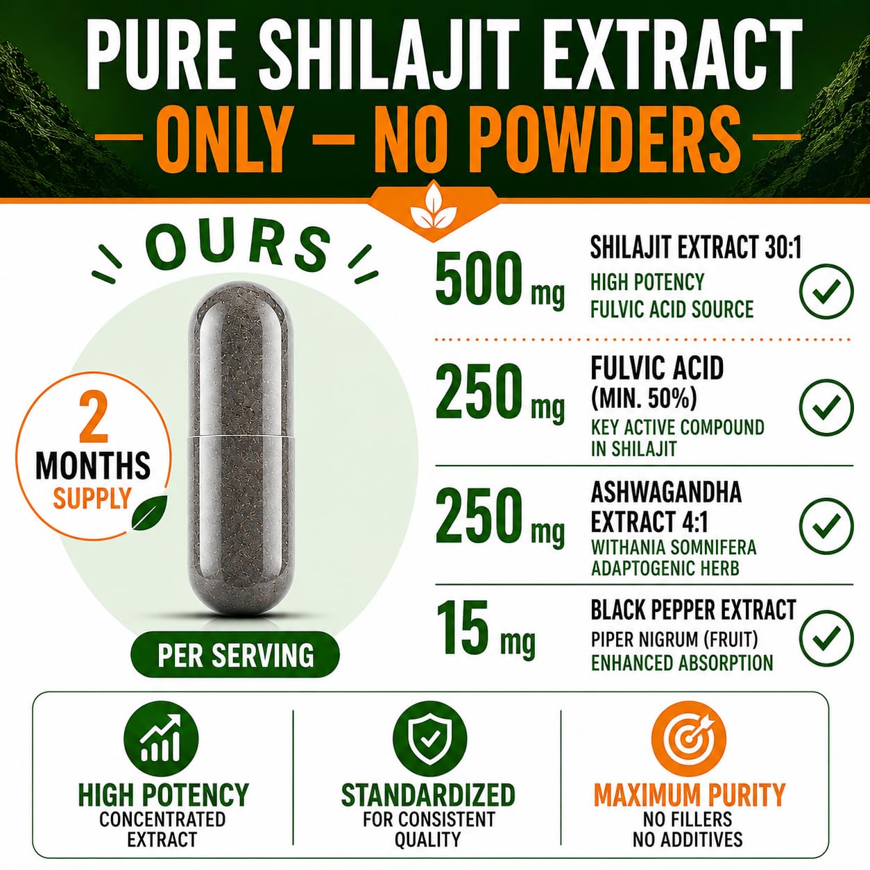 HCL Herbal Code Labs Pure Shilajit Resin with Ashwagandha, 60 Capsules