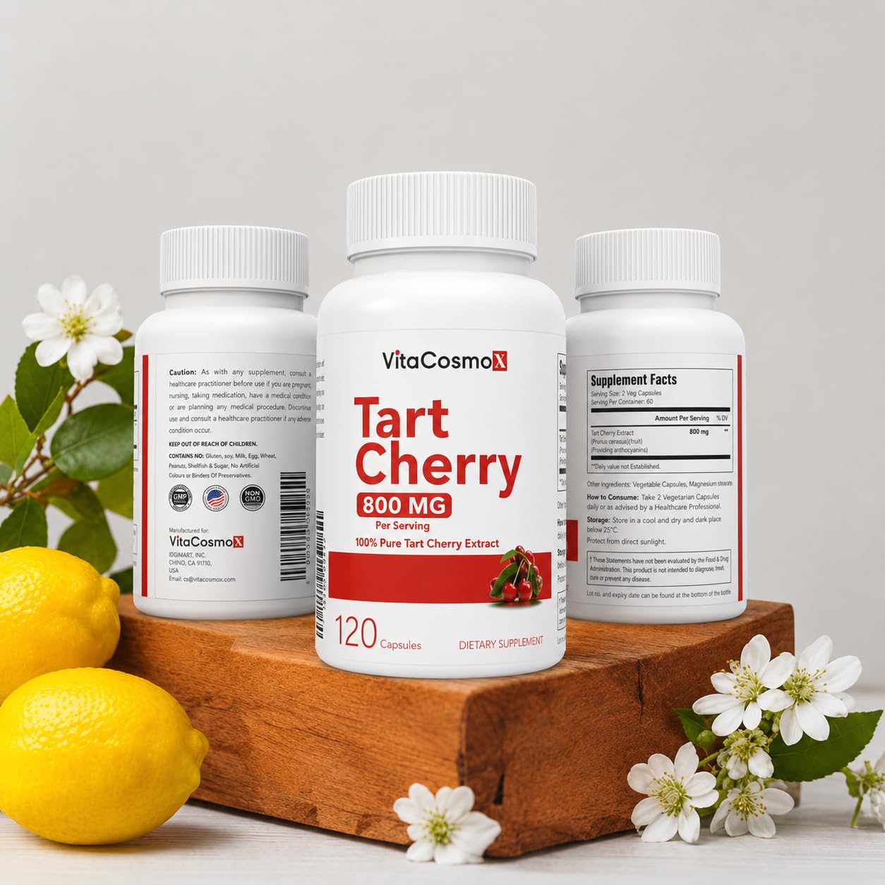 VitaCosmoX Tart Cherry Extract Supplement 800 mg Capsule 120 Count