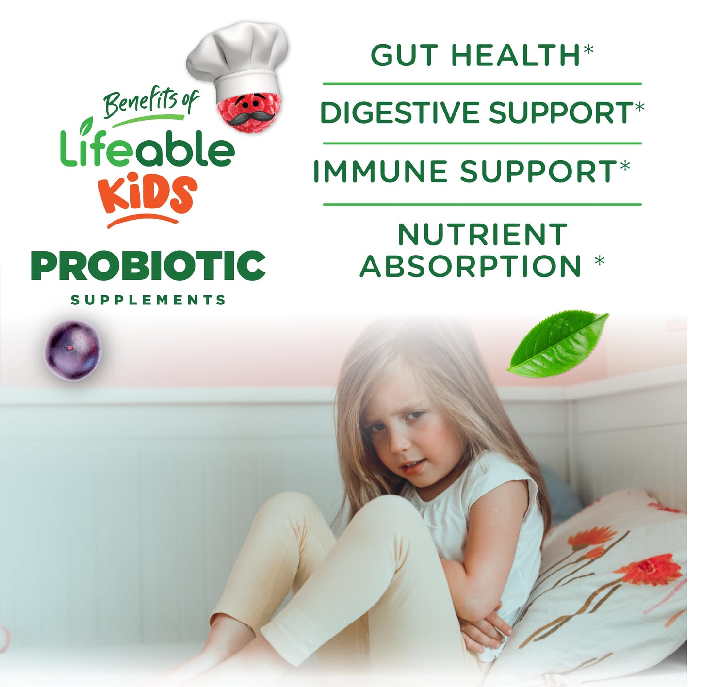 Lifeable Sugar Free Probiotics with Prebiotics Fiber for Kids Chewable Gummies 90 Count
