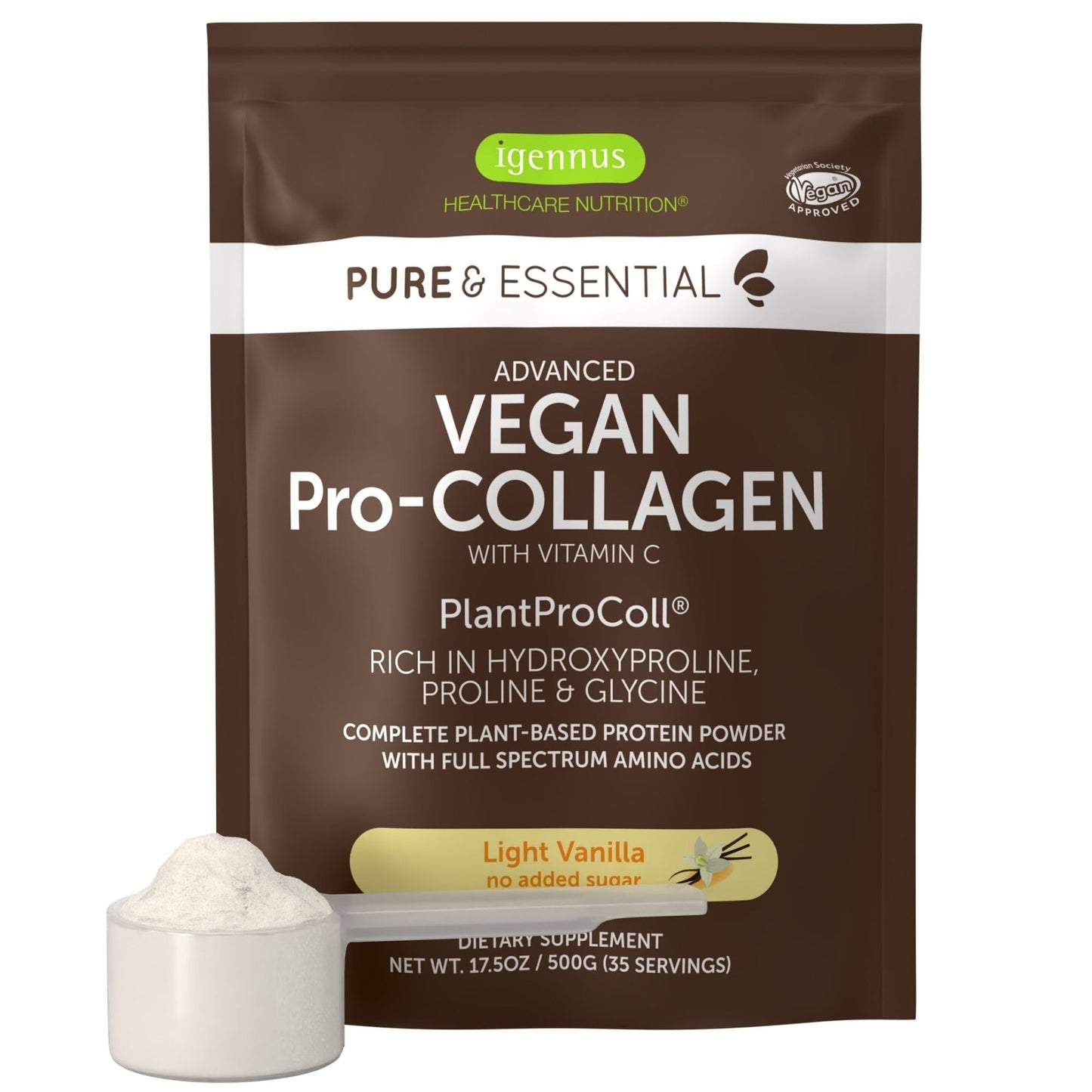 Igennus Healthcare Nutrition Advanced Vegan Vanilla Collagen Peptide Powder 17.5 Servings