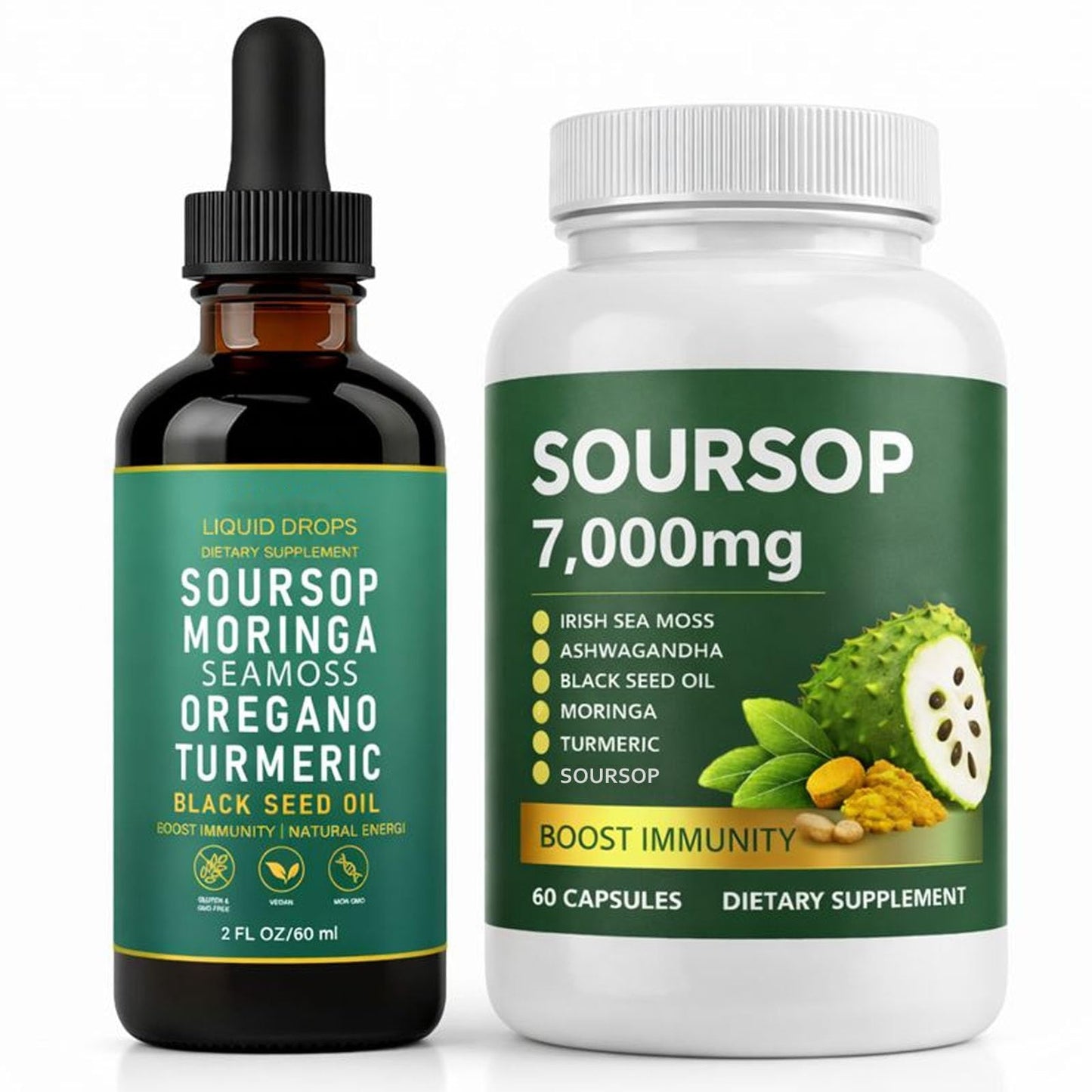Jfsyb Soursop Capsules with Sea Moss, Moringa, Turmeric Oil, Black Seed Oil, Oregano, 1 Count