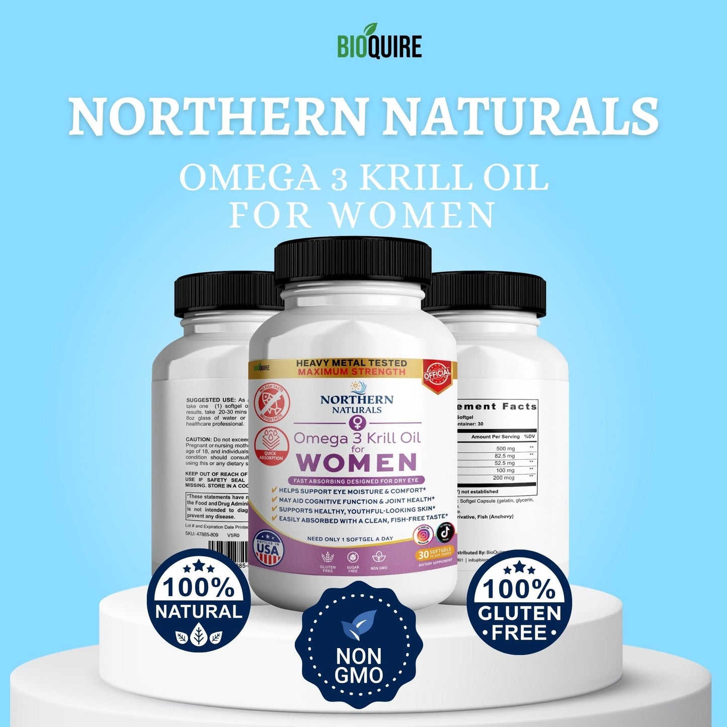 BIOQUIRE Omega 3 Krill Oil for Women 30 Capsules
