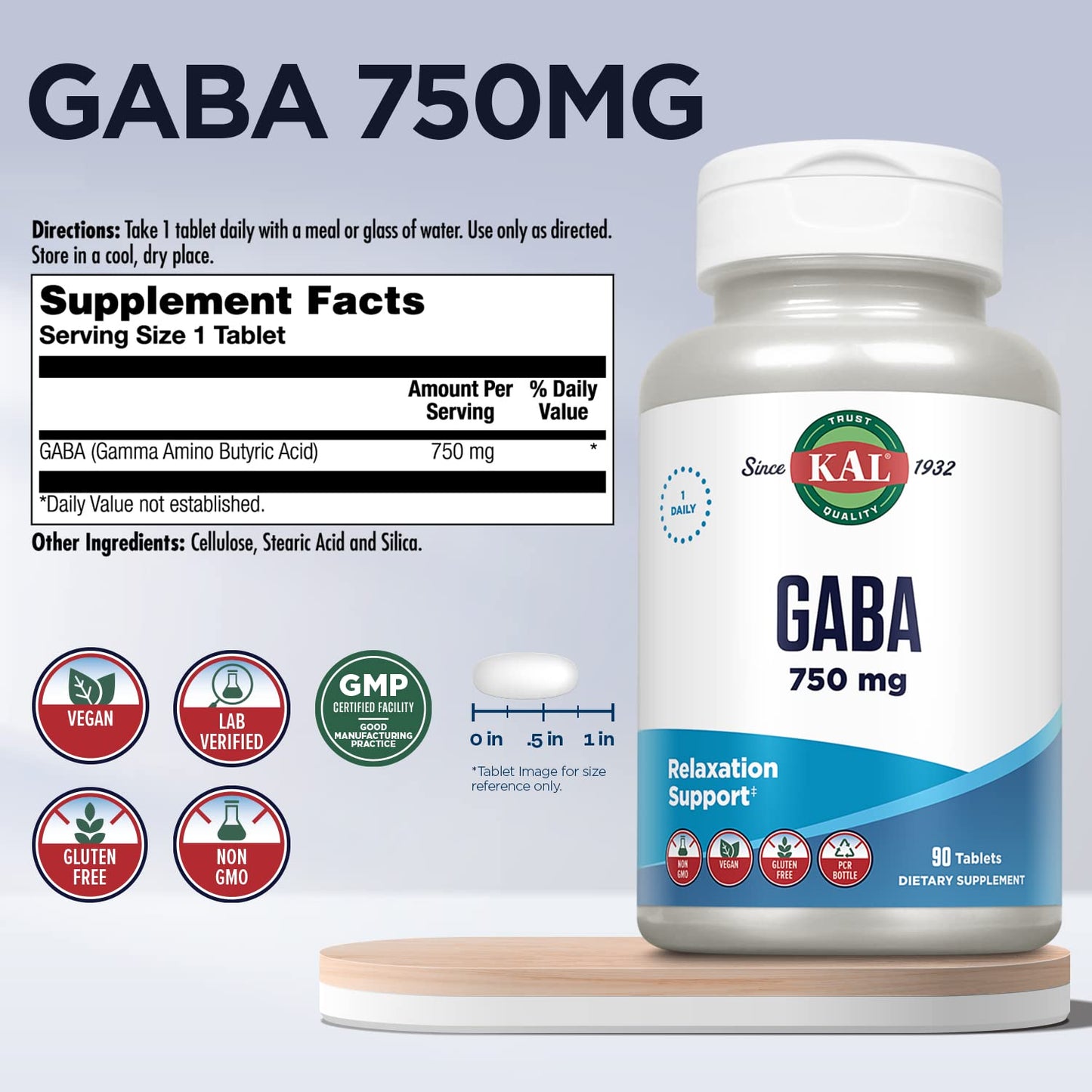 KAL GABA Supplement Tablets, 90 Tablets
