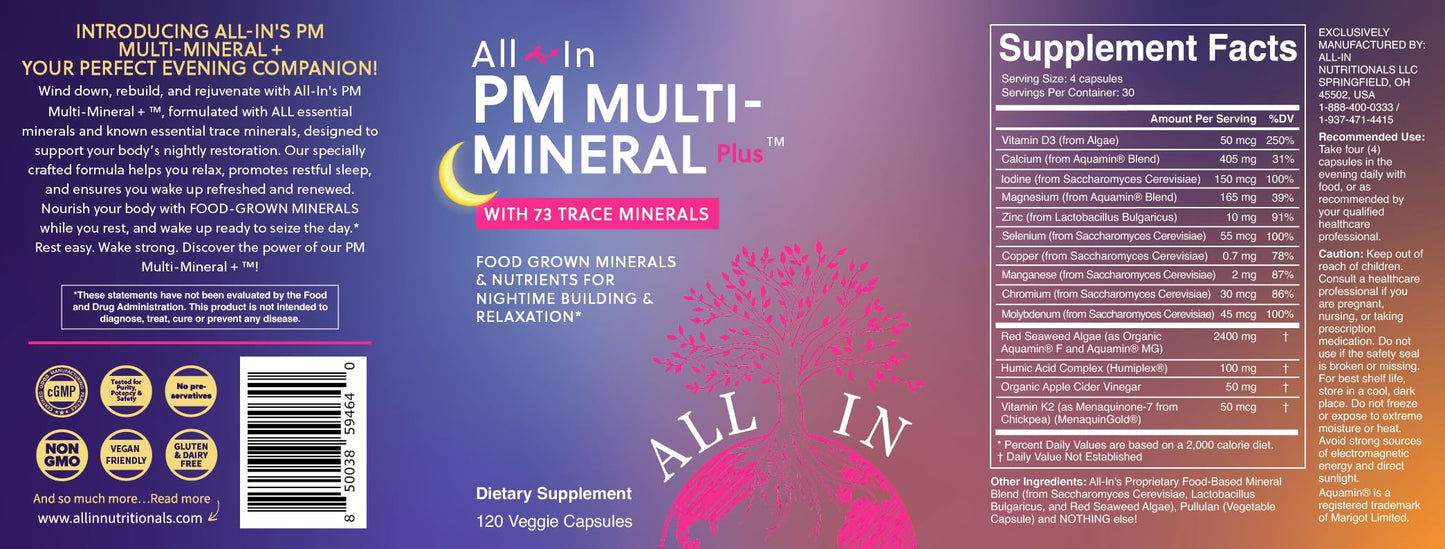 All In Nutritionals PM Multi-Mineral+ Tablet, 120 Count